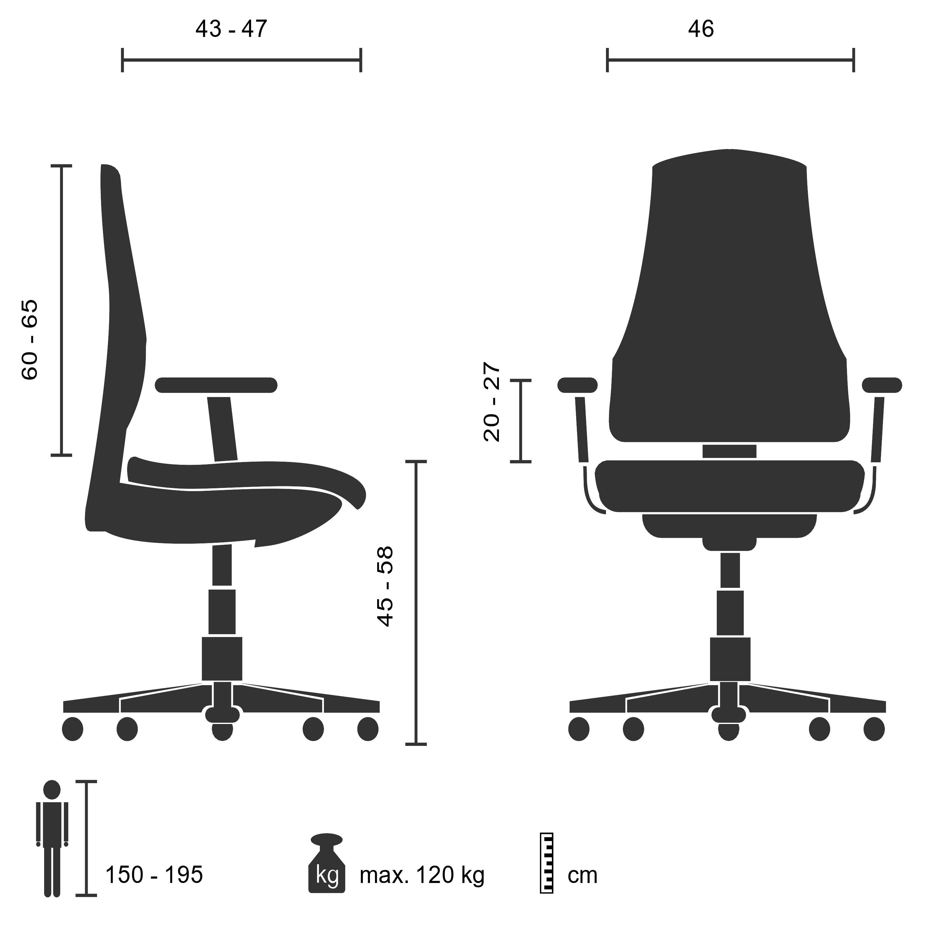 Schreibtischstuhl (1 Grau ergonomisch PRO-TEC Bürostuhl Profi hjh 500 St), OFFICE Stoff Drehstuhl