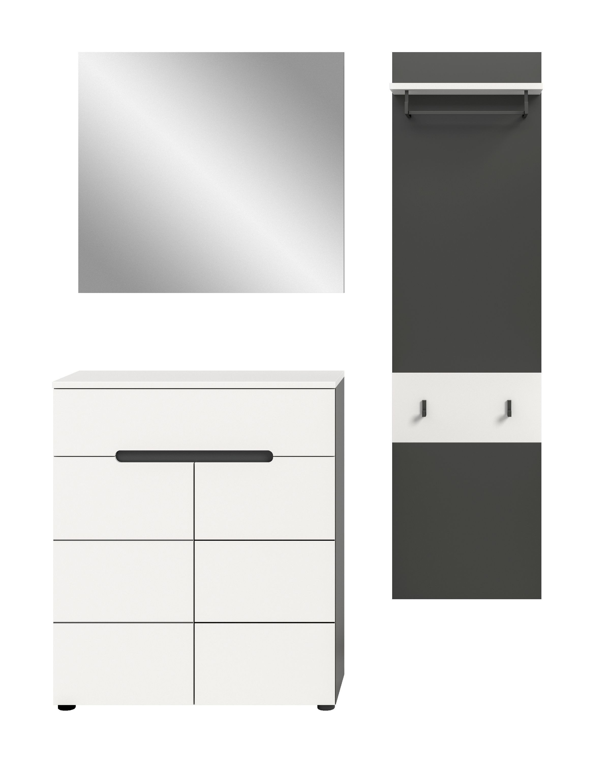 xonox.home Garderoben-Set Canu, (3tlg. Set inkl. Paneel, Schuhkommode, Spiegel), Basalt grau Nachbildung Melamin beschichtet modern 140x190x37 cm