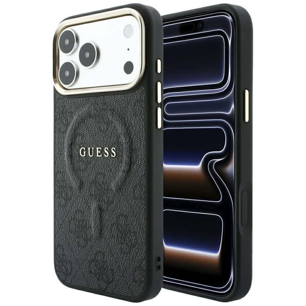 Guess Smartphone-Hülle Embossed 4G Classic kompatibel mit iPhone 18 Pro, 17 Pro Schwarz 6,3 Zoll, Integrierter Magnetring für kabelloses Laden – Bild 2 von 5
