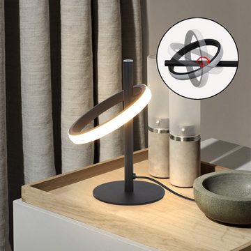 ZMH LED Tischleuchte Modern Ringform Drehbar Abnehmbar Schreibtischlampe, Warmweiß 3000K, 1-Flammig Ring, Schwarz