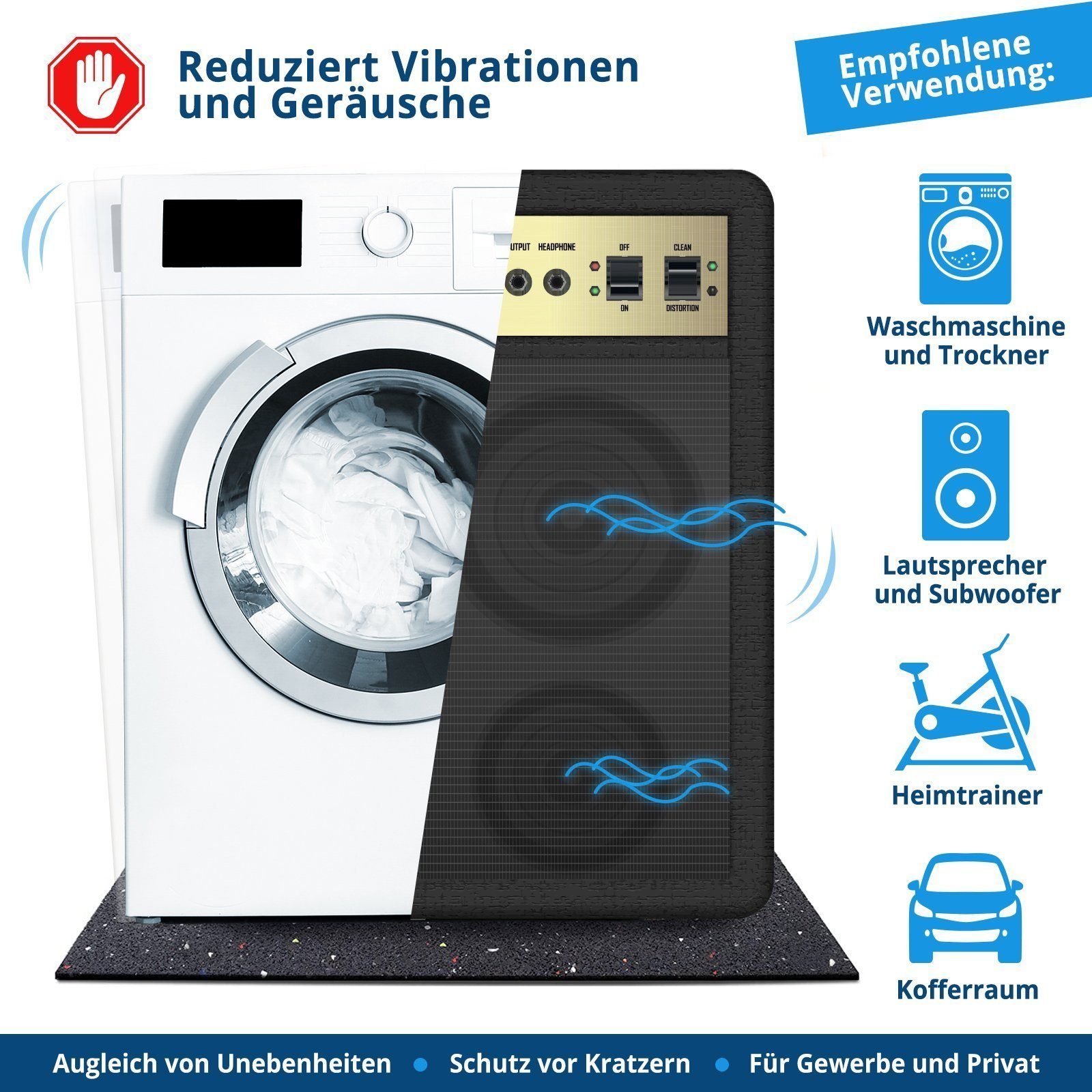 Floordirekt Gummimatte Floordirekt Antivibrationsmatte Waschmaschine Gummimatte Vibration, 1-St., verschiedene Größen & Stärken, Vibrationsreduzierende Anti-Rutsch-Matte, Individuell Zuschneidbar