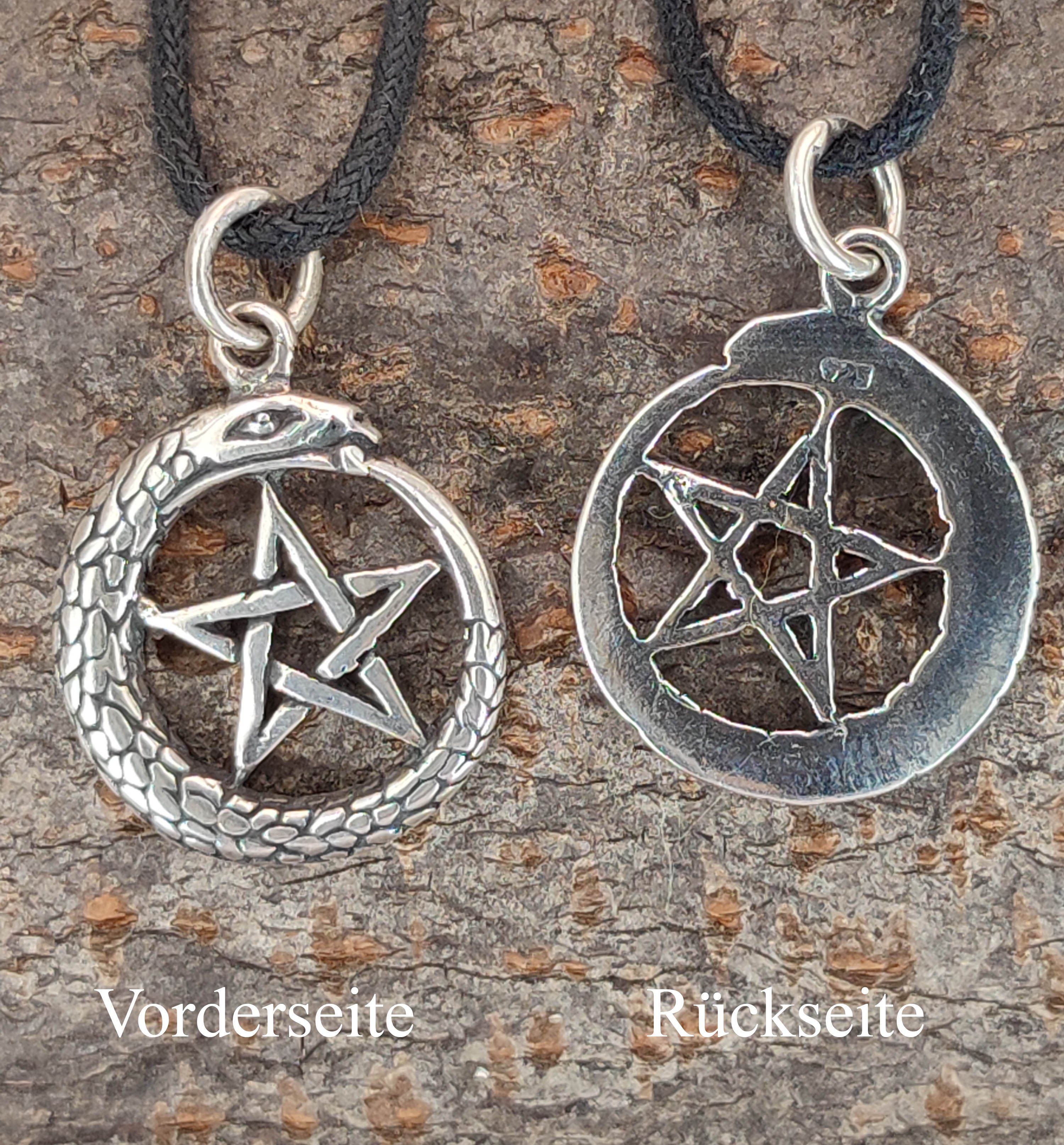Amulett Kettenanhänger Schlange Schutz Kiss Silber Magie Pentagramm of 925 Anhänger Zauber Weiße Leather
