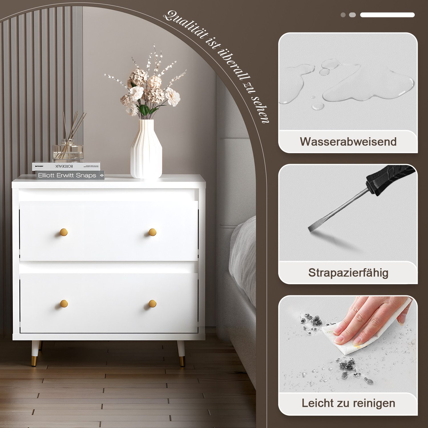 Lexzurn Nachttisch Nachttisch(1-St/2-St), Beistelltisch mit 2 Schubladen (Modern abgeschrägte Kante, Nachtschränkchen),  Nachtschrank für Schlafzimmer, Wohnzimmer