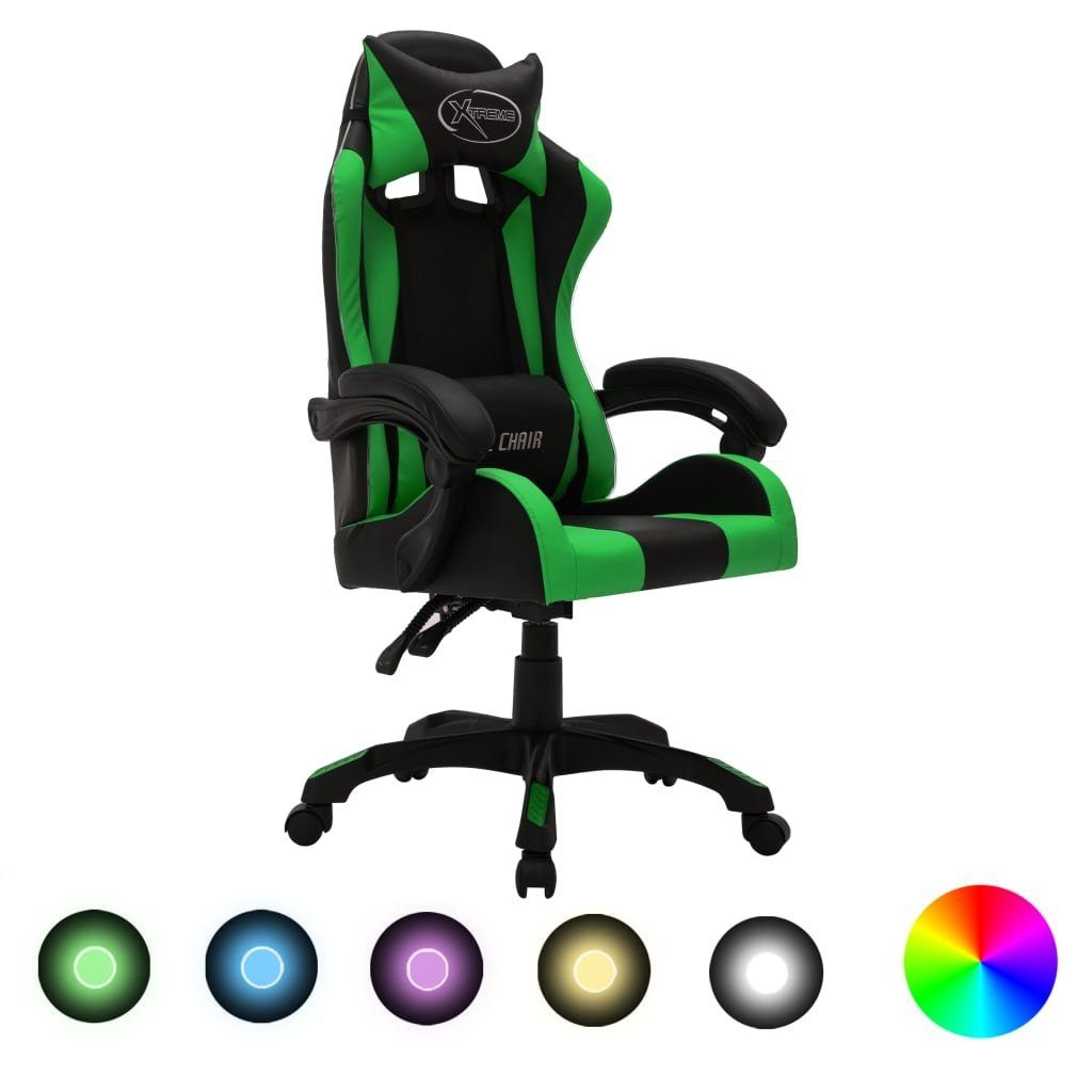 vidaXL Bürostuhl Gaming-Stuhl mit RGB LED-Leuchten Grün und Schwarz Kunstleder (1 St) Grün und Schwarz | Grün und Schwarz