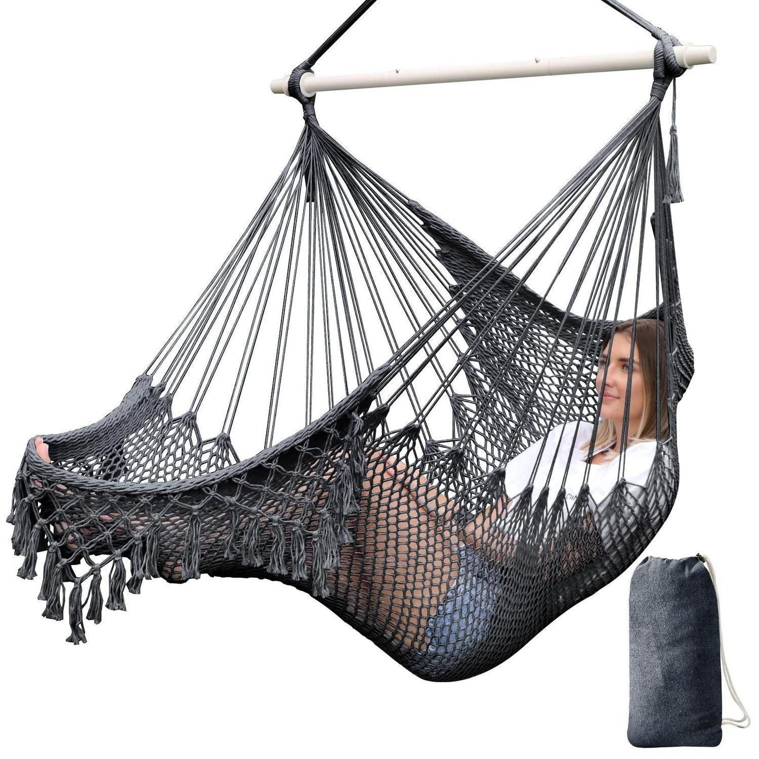 LuxusKollektion Hängesessel Hängesessel Baumwollseil Gewebesitz Spreizstange 240x80cm Dunkelgrau (1-St)