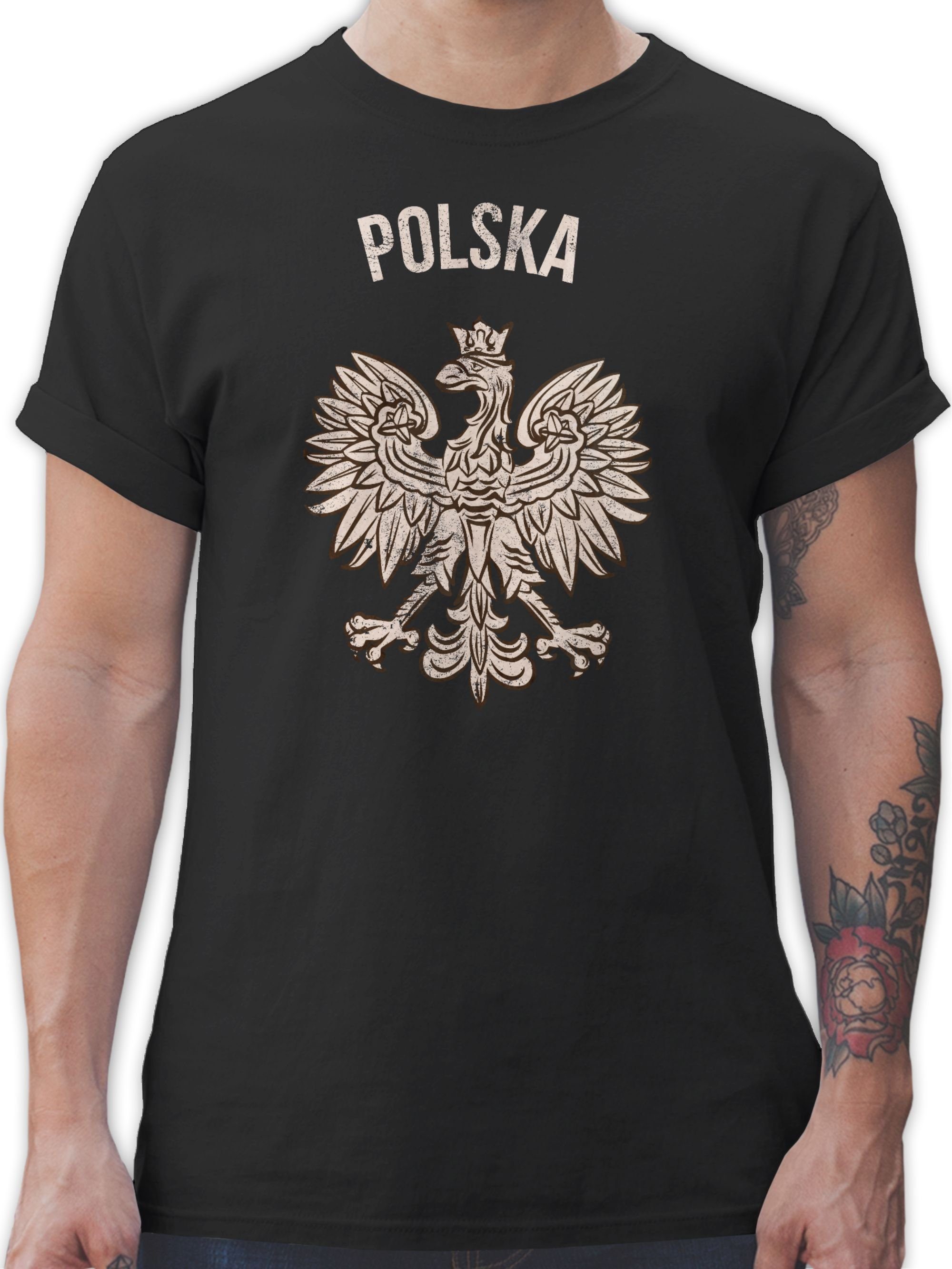 Shirtracer T-Shirt Polska Vintage Fussball EM 2024 1 Schwarz