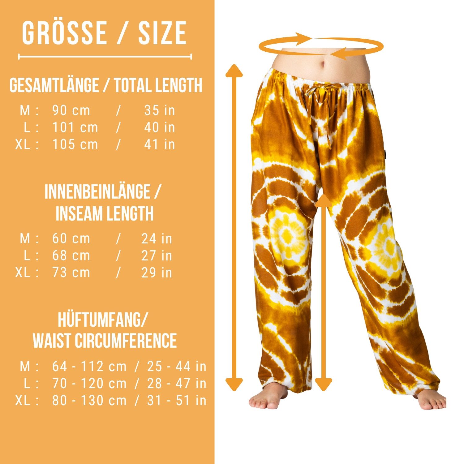 PANASIAM Loungehose Tie-Dye Relaxhose aus 100% Viskose Boho Haremshose für Urlaub Freizeit Unisex Muckhose Wellnesshose Spa Hose für Yoga Sommerhose Schlupfhose