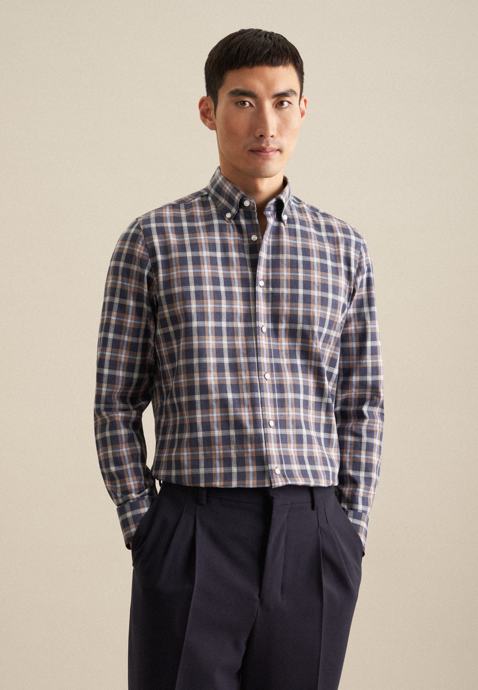 seidensticker Flanellhemd Shaped Shaped Langarm Button-Down-Kragen günstig online kaufen