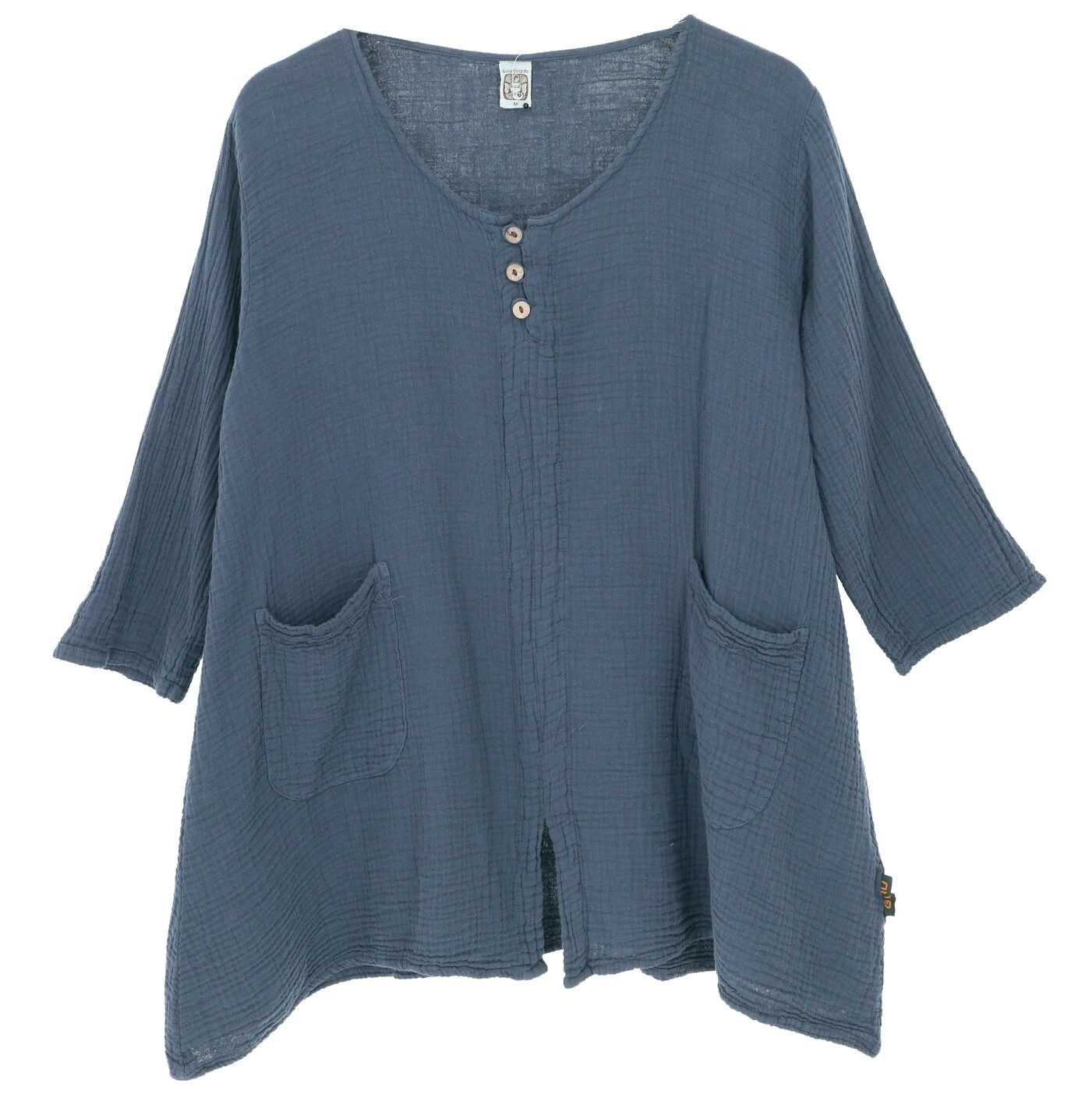 Guru-Shop Longbluse Musselin Maxibluse, locker geschnittene Bluse -.. alternative Bekleidung