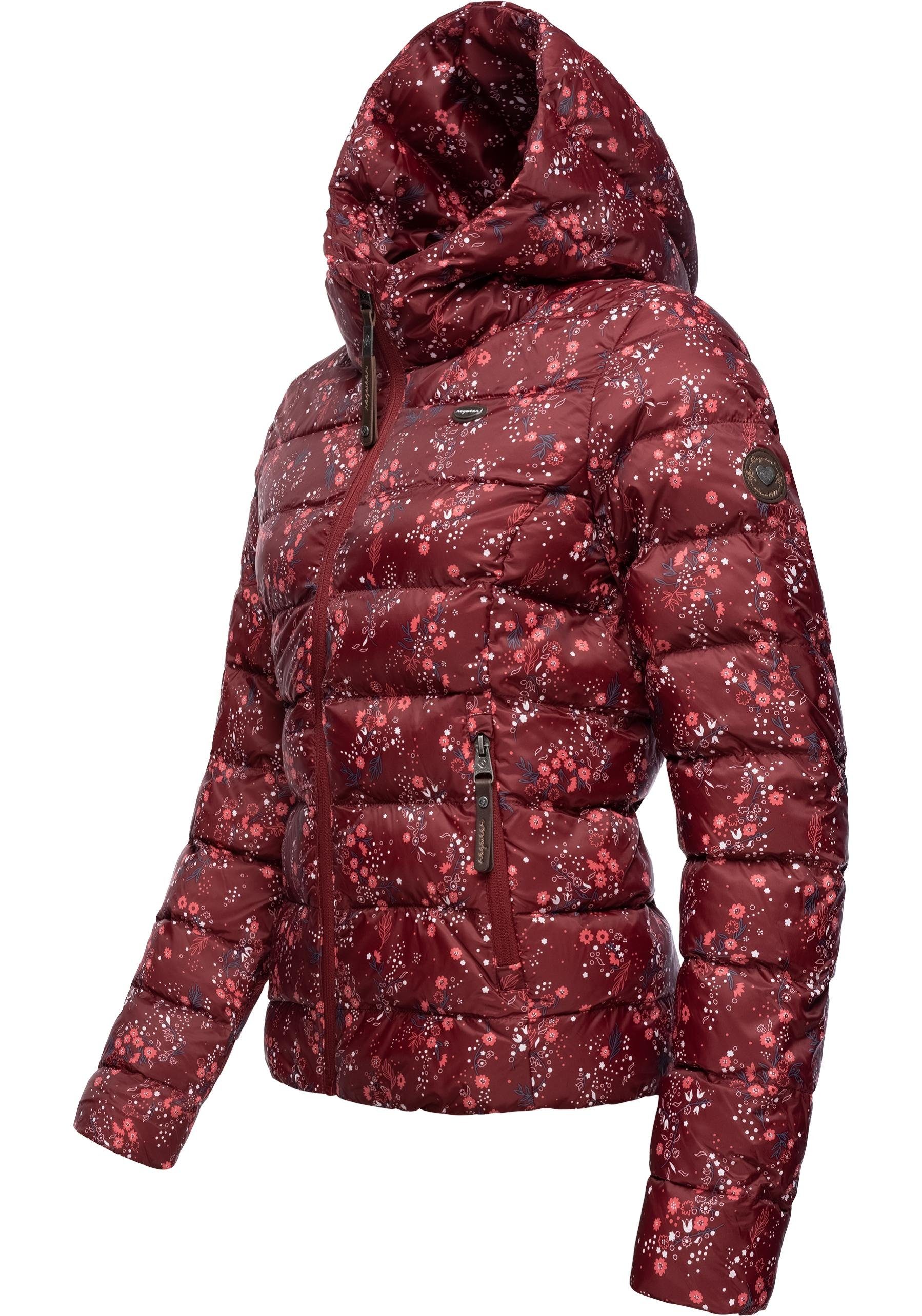 Ragwear Steppjacke Winterjacke Geblümte Kapuze mit weinrot Tiasa