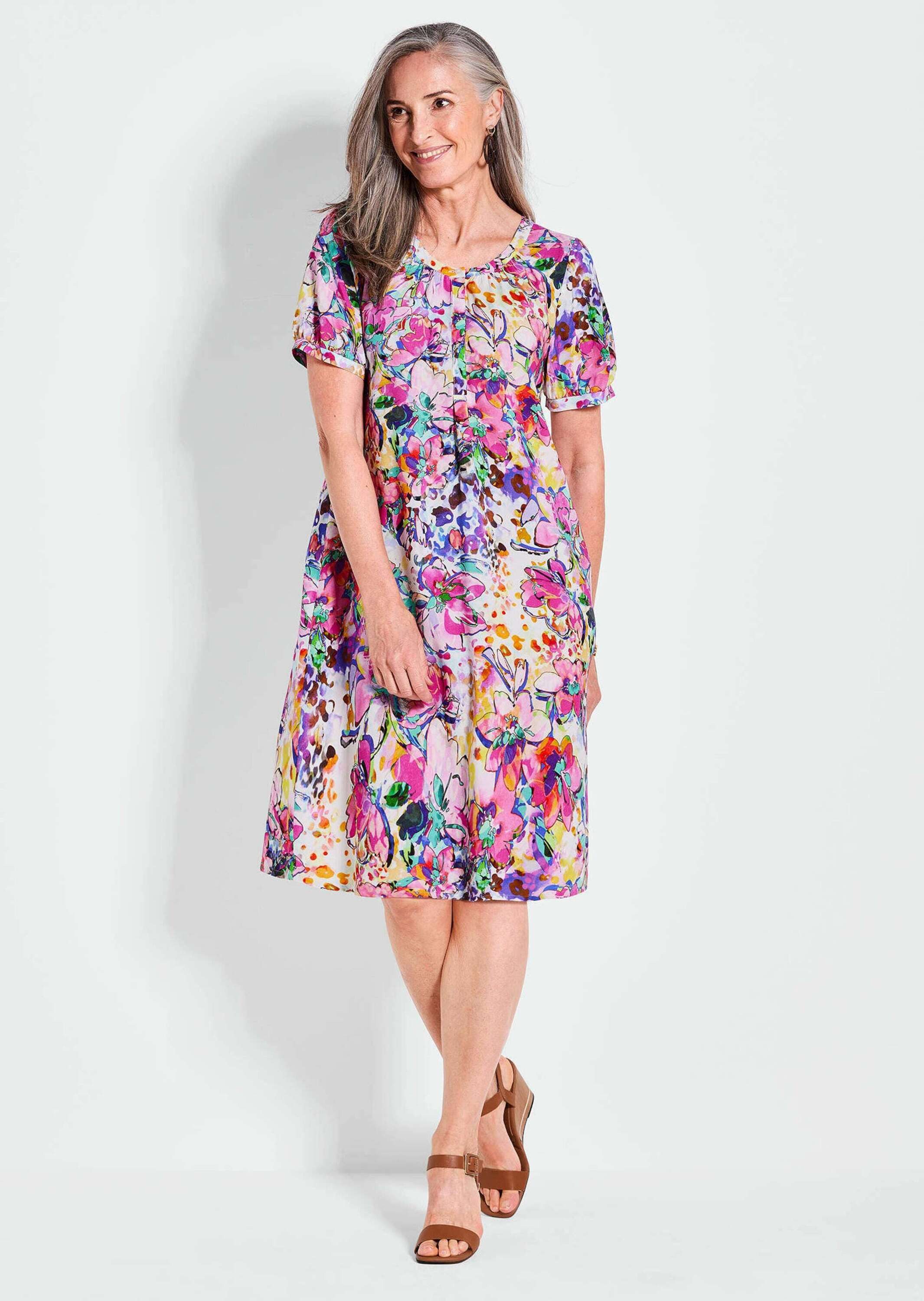 GOLDNER Midikleid Blumiges Sommerkleid mit Knopfleiste Florales Printkleid günstig online kaufen