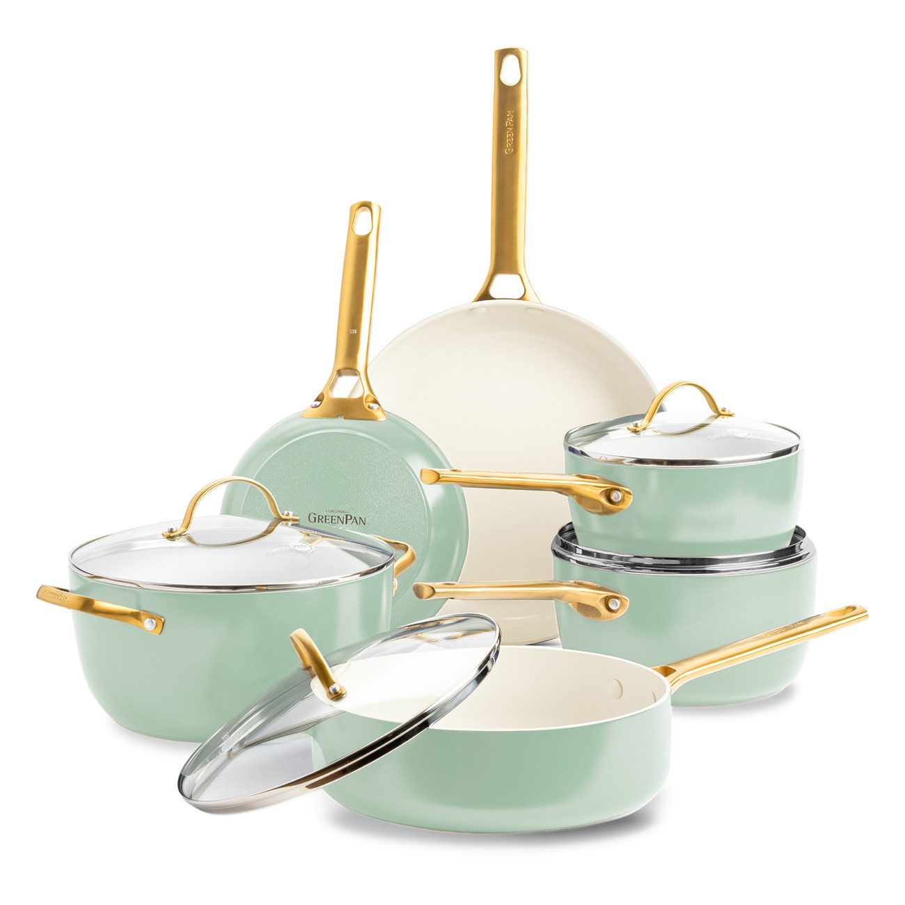 GREENPAN Pfannen-Set Padova Reserve 6-tlg. Topf & Pfannen-Set Spülmaschinenfest, Aluminium, Kratzfest, Keramik, alle Herdarten, Backofengeeignet Ø 18-28 cm