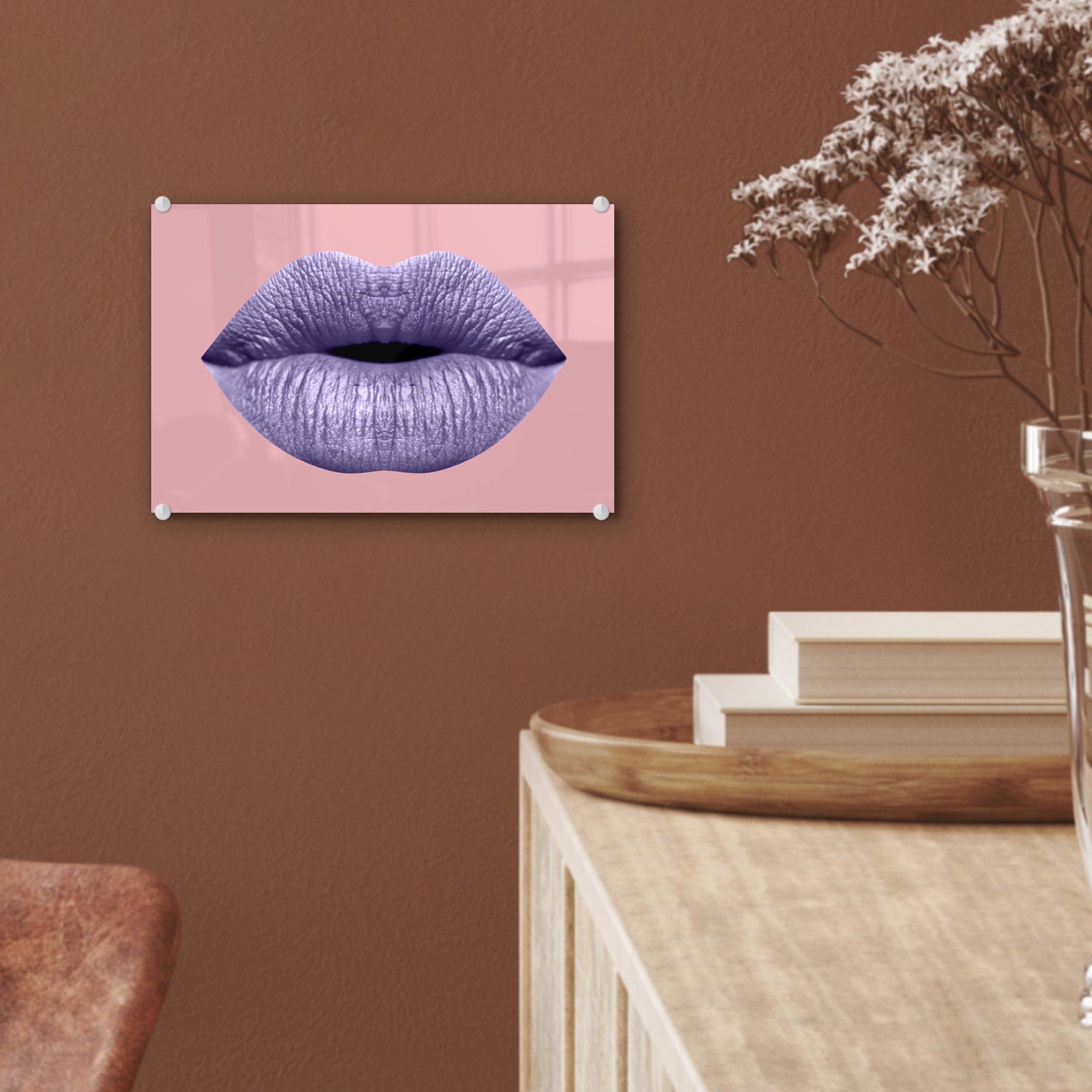 Acrylglasbild Pastell - Rosa, Lippen Bilder auf Glas Glasbilder (1 Glas - MuchoWow Wanddekoration Wandbild Foto - auf - - St),
