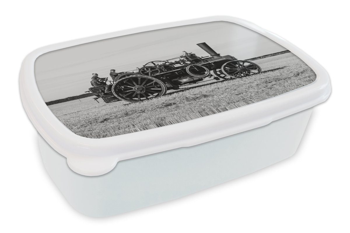 MuchoWow Lunchbox Traktor - für Weiß - Jungs Mädchen Brotdose, Kunststoff, Schwarz Erwachsene, Brotbox - und Kinder Bauernhof (2-tlg), Vintage, und für 
