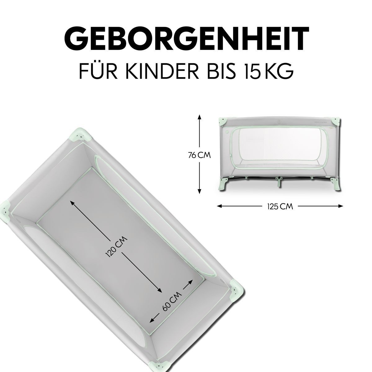 Hauck Baby-Reisebett Dream N Play Plus - Dusty Mint, Kinderreisebett mit Eingang, Matratze, Moskitonetz & Spielzelt faltbar