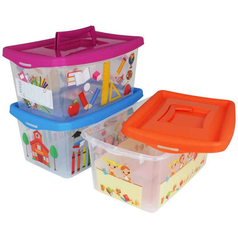 Centi Aufbewahrungsbox Aufbewahrungskiste 4L KIDS 3 Stück Stapelbox Aufbewahrung Lagerbox (3er Set), Spielzeug Kiste Stapel Box Aufbewahrung Regalbox Spielzeugaufbewahrung