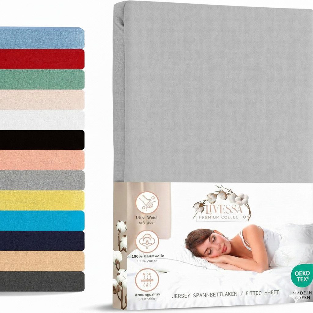 livessa Spannbettlaken Jersey Spannbettlaken Bettlaken Spannbetttuch Baumwolle Rundumgummi, Jersey, Gummizug: Rundumgummizug, In 9 Größen und vielen Farben erhältlich aus 100% Baumwolle