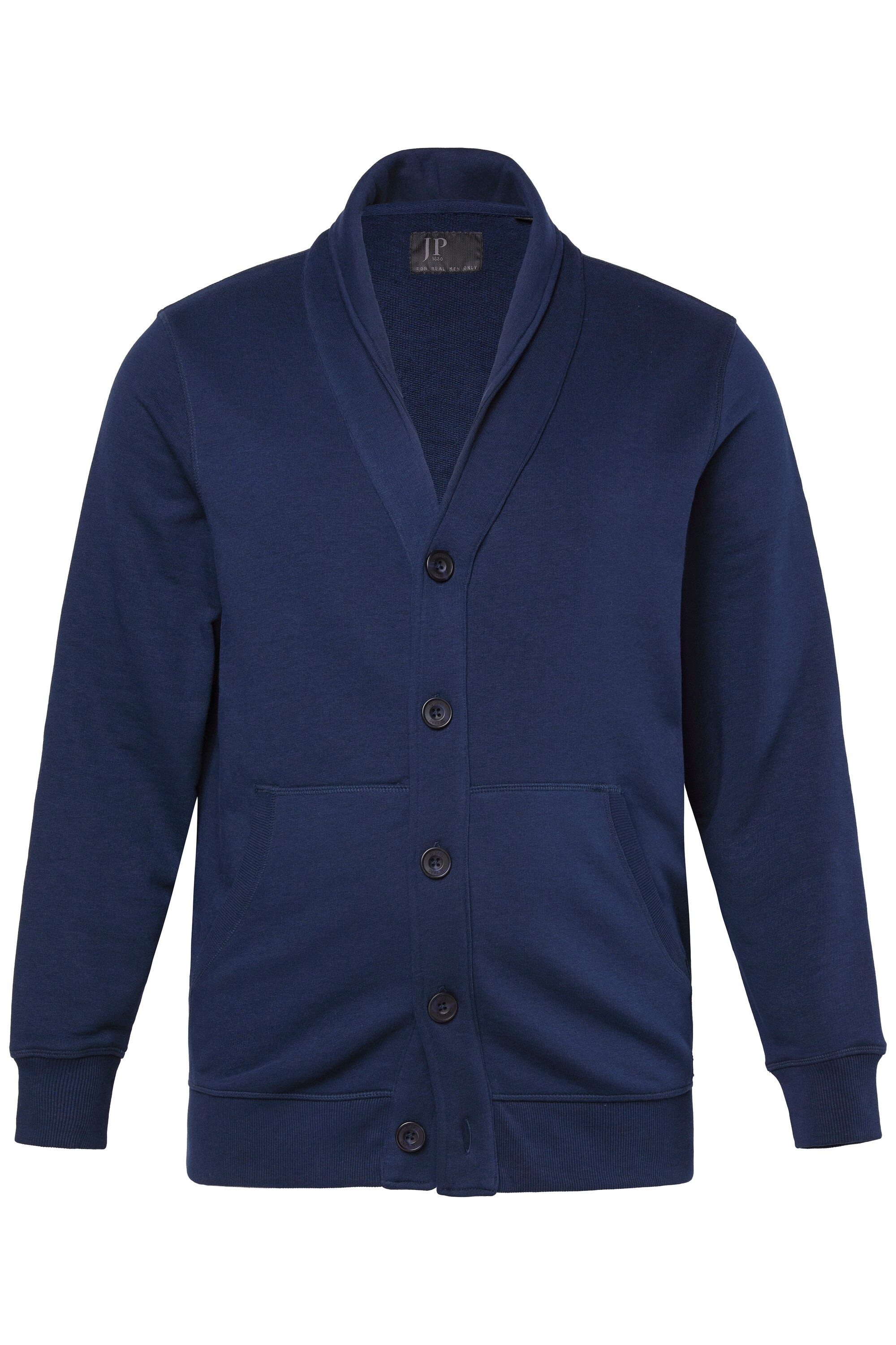 JP1880 Fleecejacke Sweatjacke Schalkragen Knopfleiste Kängurutasche