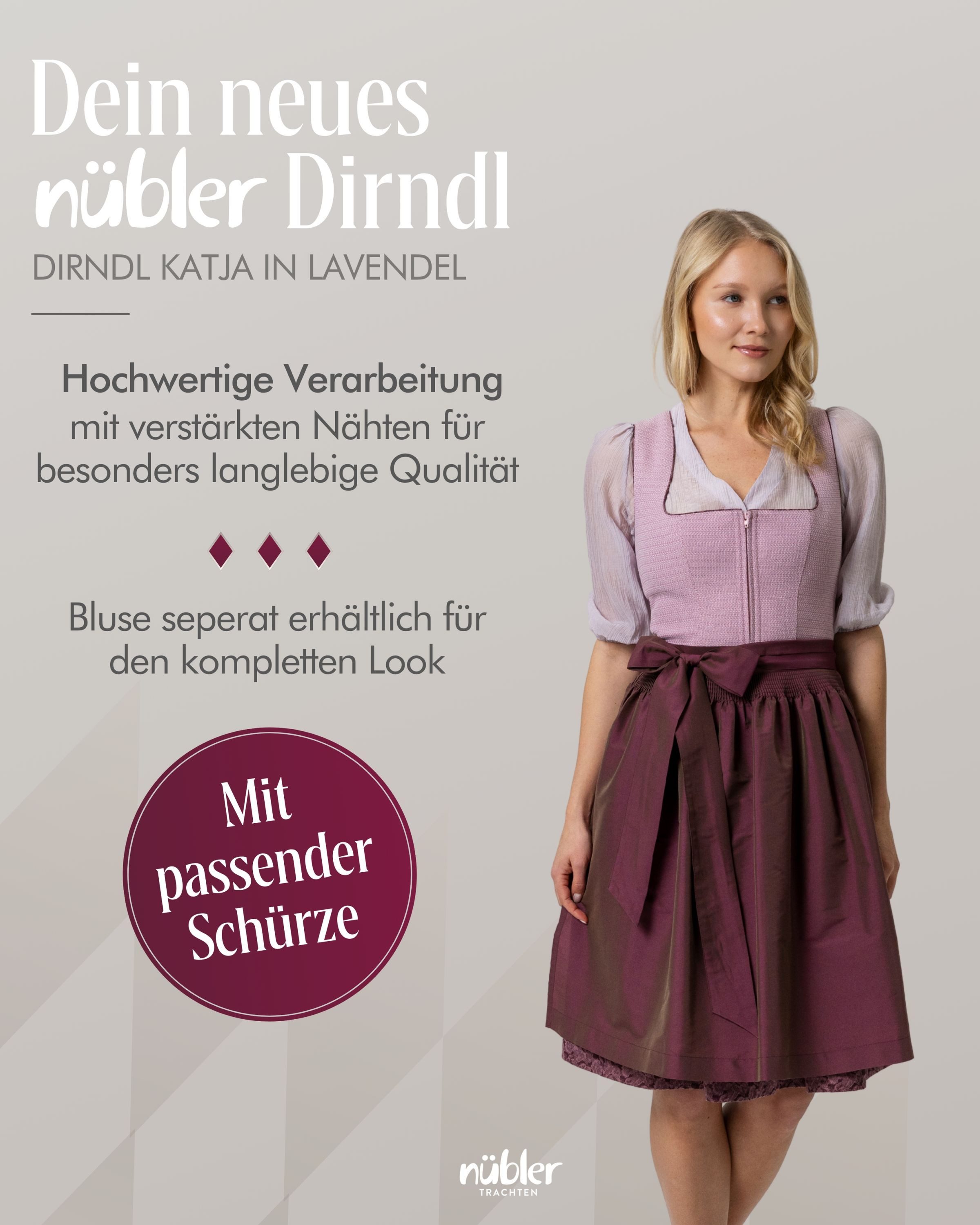 Nübler Dirndl Mini Dirndl Kaja in Lavendel von Nübler - Rocklänge 60 cm – Bild 4 von 5