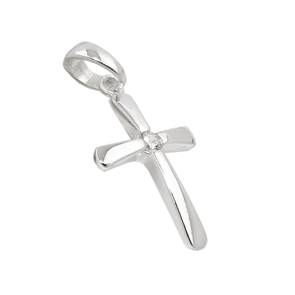 unbespielt Kreuzanhänger Anhänger Kreuz Zirkonia 925 Silber 16 x 10 mm inkl. kleiner Schmuckbox, Silberschmuck für Damen und Herren