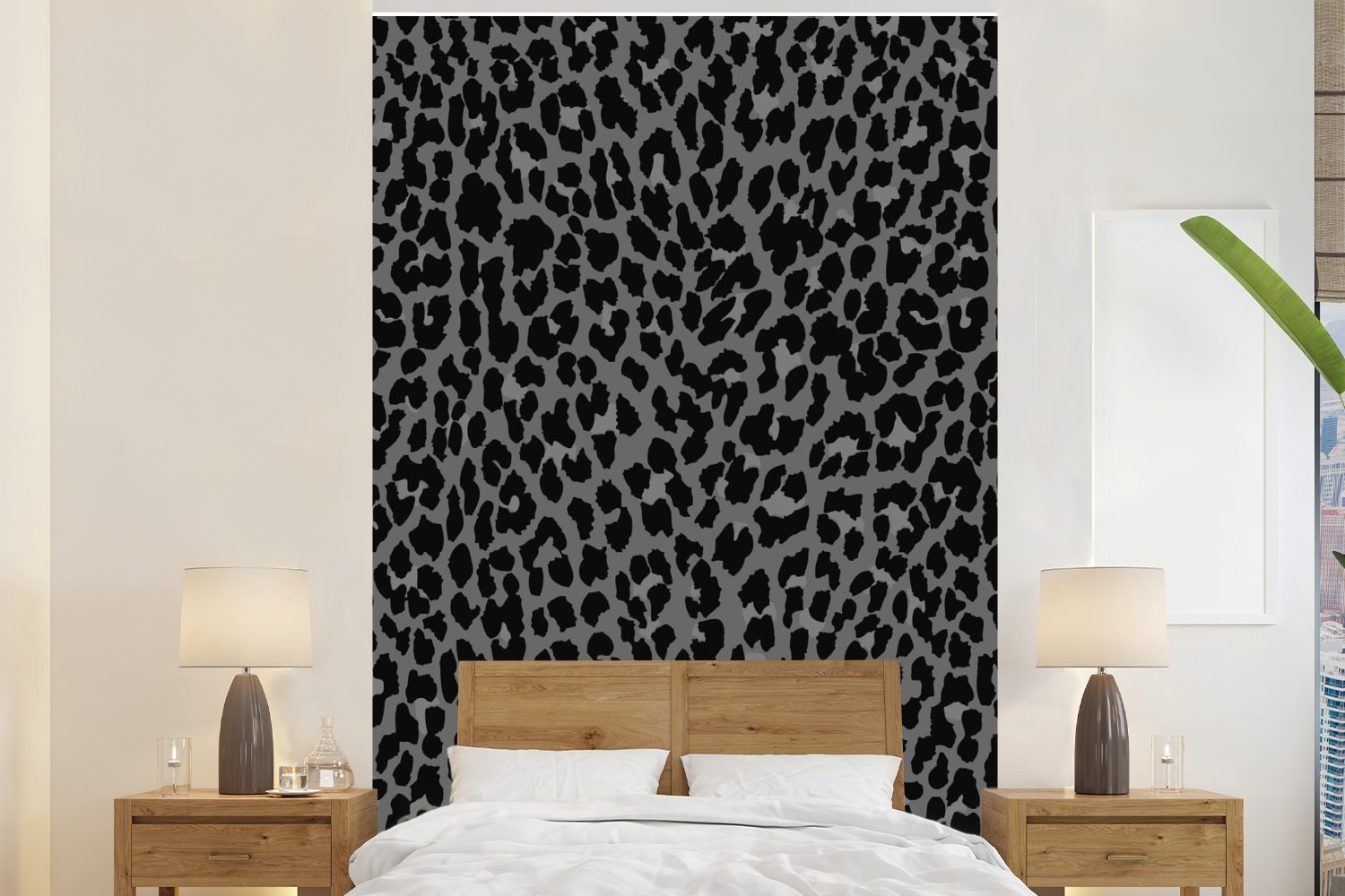 MuchoWow Fototapete Leopardenmuster - Design - Grau, Matt, bedruckt, (3 St), Montagefertig Vinyl Tapete für Wohnzimmer, Wandtapete
