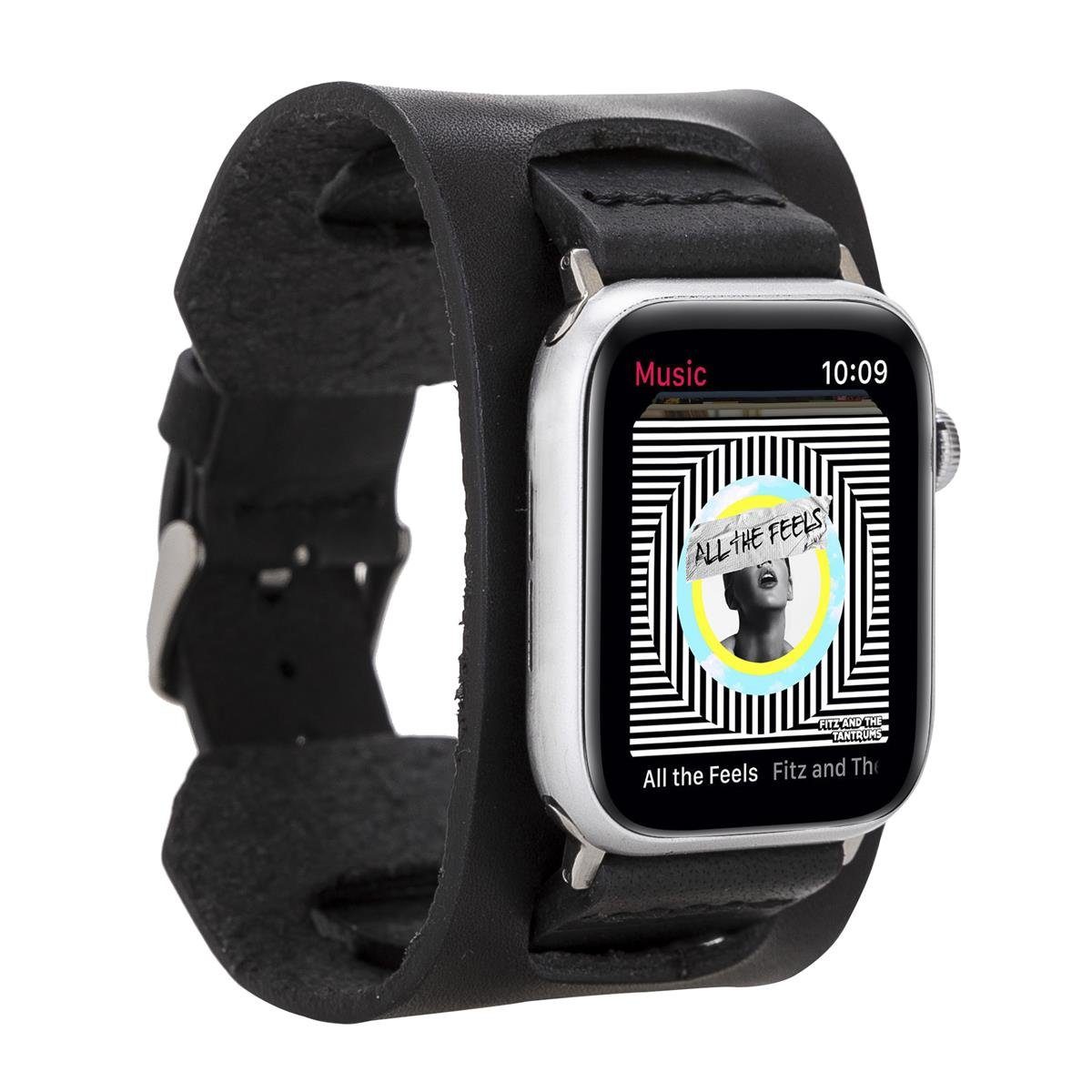 1-8 für Series Apple Cuff Armband, Apple Schwarz Büffel-Leder Burkley Watch Smartwatch-Armband mit Vintage 42/44/45mm in kompatibel Watch