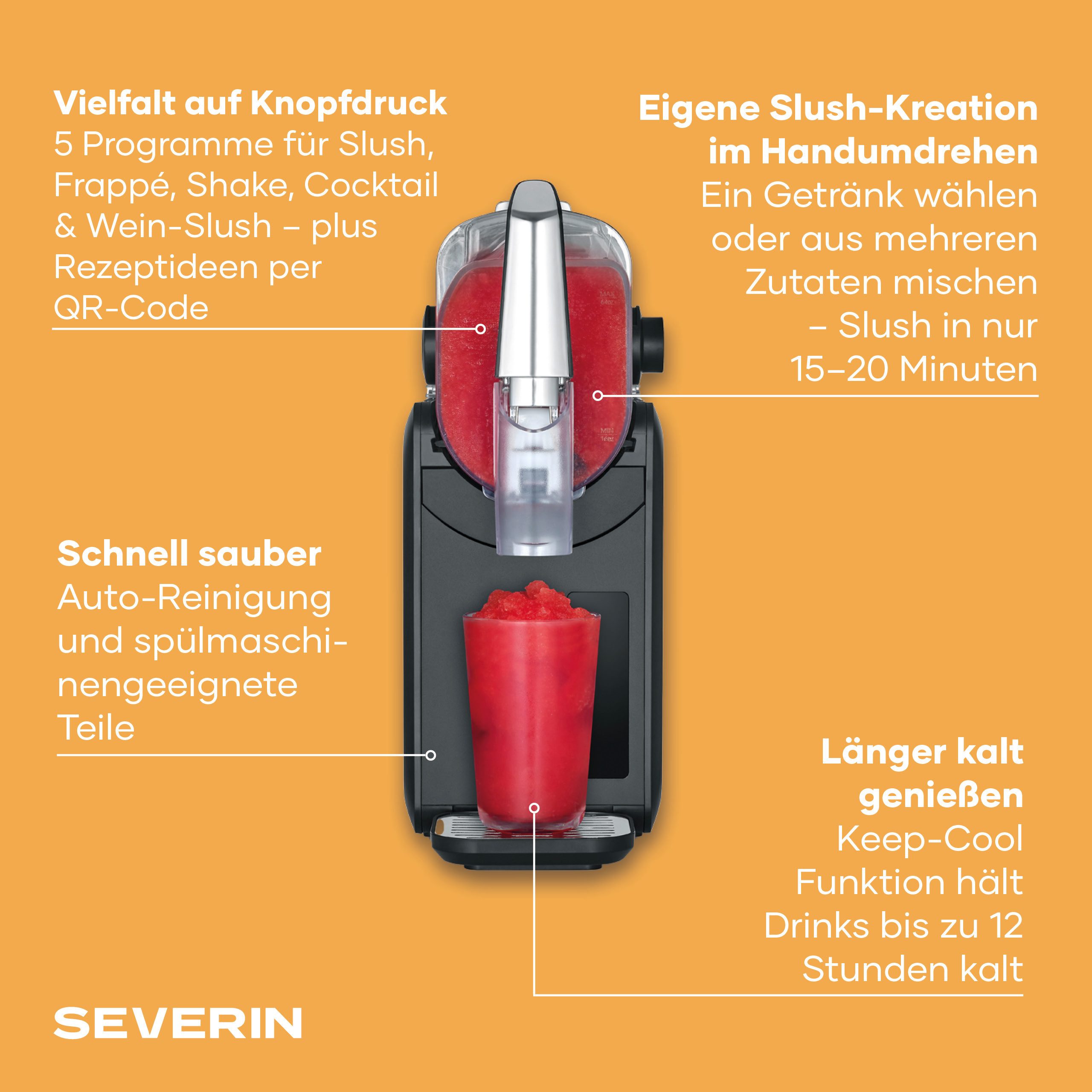 Severin Eismaschine S-Slush EZ 9520, 220 W, Slush Ice Maker, kein Eis nötig, 2L, Eis-Cocktail Frappé Milchshake – Bild 2 von 5