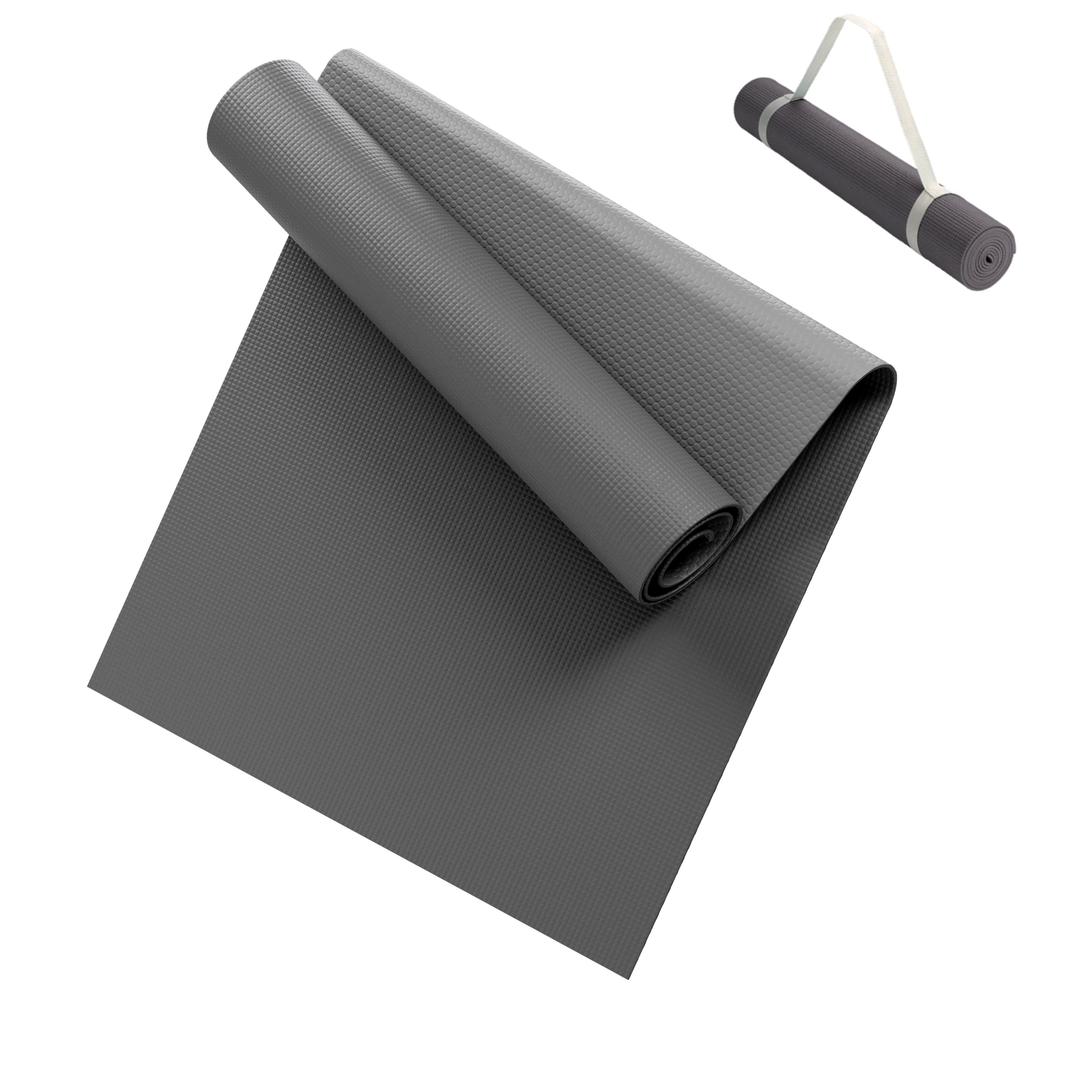 LILENO SPORTS Yogamatte Gymnastikmatte 180x60 cm inkl. Tragegurt, rutschfeste Fitnessmatte (1er Set mit Tragegurt, Einzelprodukt), Sport und Yogamatte grau für indoor und outdoor, 4 mm Dicke