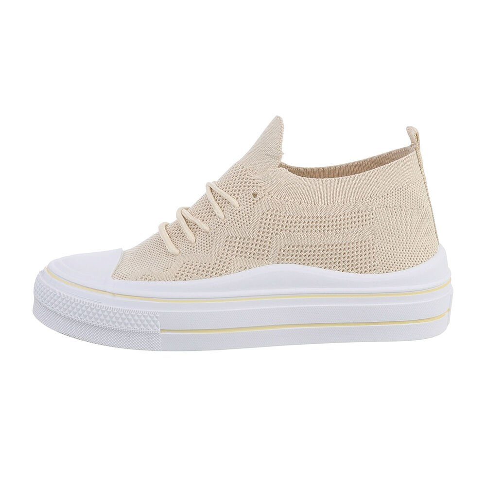 Ital-Design Damen Low-Top Freizeit Sneaker Flach Sneakers Low in Beige