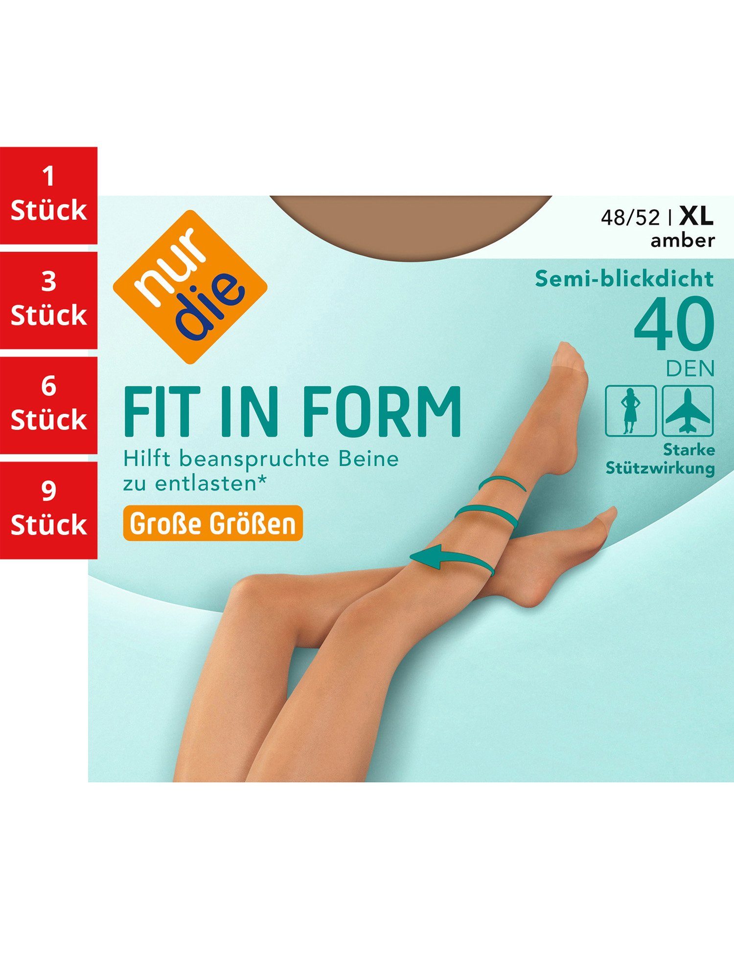 Fit Fein-strumpfhose in Form semi-transparent 40 frauen Feinstrumpfhose nylon St) DEN Nur amber Die multi-pack Große Pack (1er/3er/6er/9er Damen Größen durchsichtig 1