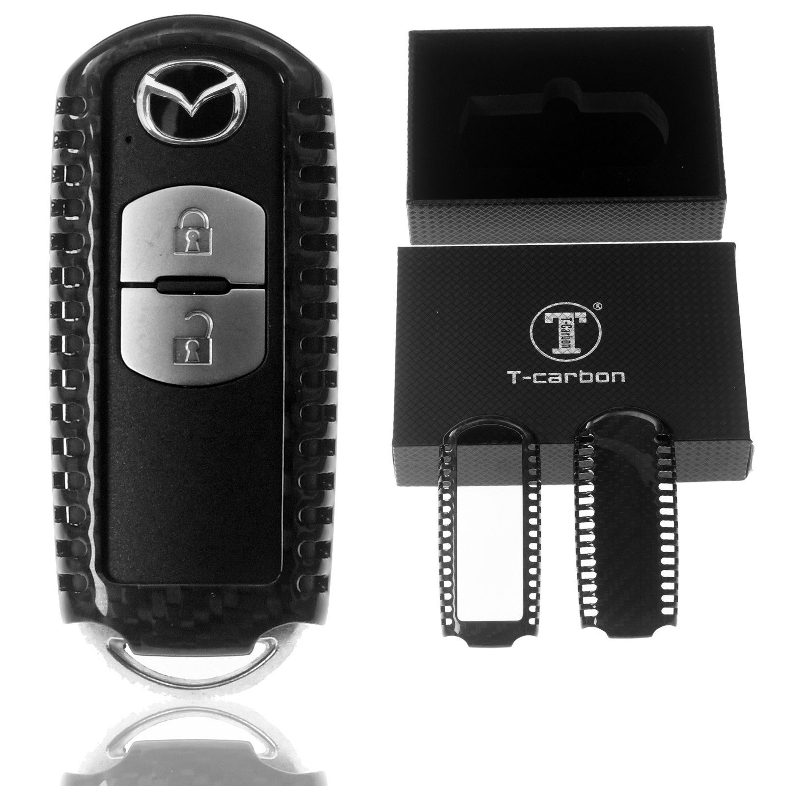 T-Carbon Schlüsseltasche Auto Schlüssel Echt Carbon Schutz Hülle Schwarz, für Mazda 2 3 6 CX-3 CX-5 MX-5 KEYLESS SMARTKEY