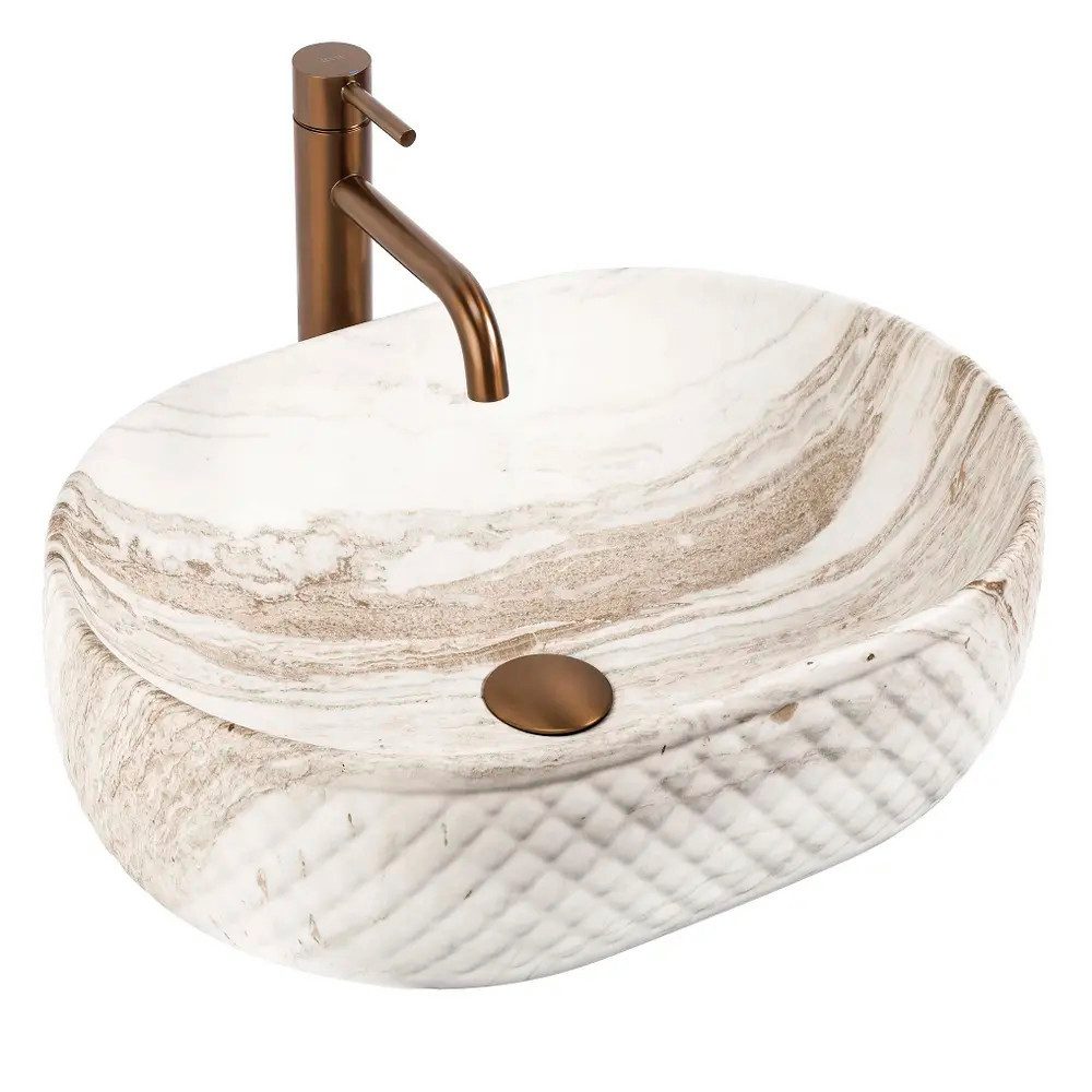 wohnwerk.idee Aufsatzwaschbecken Waschbecken oval Keramik Design Badwaschbecken mit Struktur modern