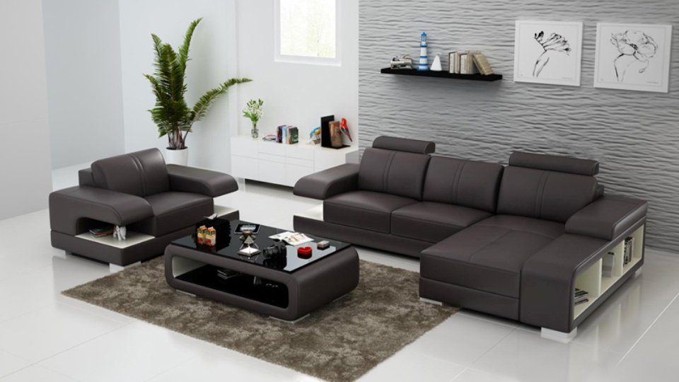 JVmoebel Ecksofa, Ledersofa Couch Wohnlandschaft Ecksofa Sessel Garnitur Modern Sofa