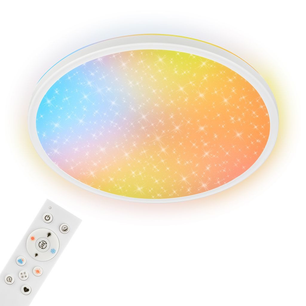 Briloner Leuchten LED Deckenleuchte LED Deckenlampe AuraGlow Dimmbar Fernbedienung Sternenhimmel, LED fest integriert, 6500K - Kaltweiß, 4000K - Neutralweiß, 3000K - Warmweiß, CCT Farbtemperatursteuerung - Warmweiß / Neutralweiß / Kaltweiß, 5500-6500K - Tageslichtweiß, 37,5x4 cm, Schlafzimmer, Wohnzimmer