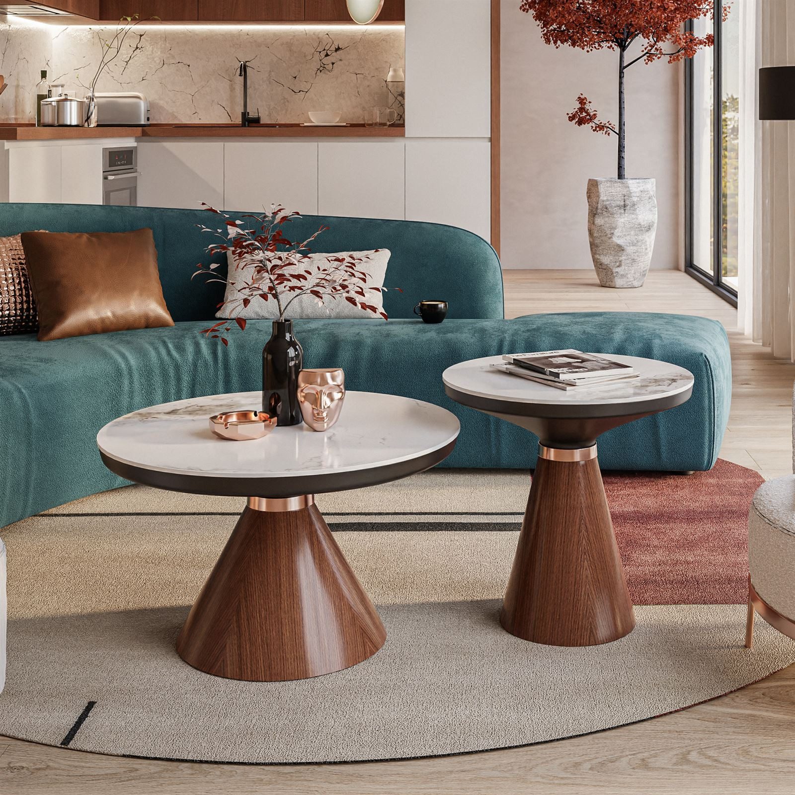 Lookway Couchtisch Giselle II 2-in-1 Couchtisch Set mit Hochglanz-Marmorpla günstig online kaufen