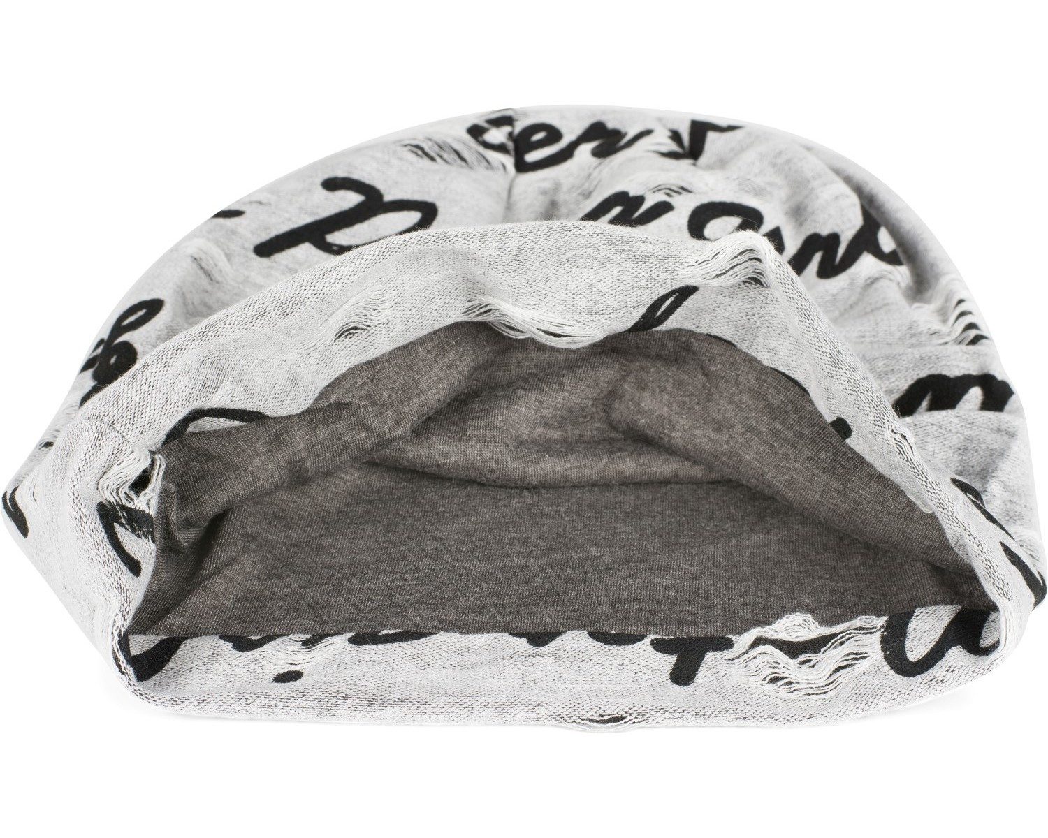 styleBREAKER Beanie Beanie mit Sprüche Print und Rissen (1-St)