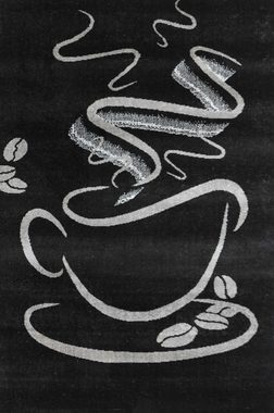 Teppich Küchenteppich Schwarz Trendiger Kaffee Teppich, Vimoda, Rechteckig, Höhe: 5 mm, Cappuccino, Muster Tasse, Küchenteppiche, Kurzflor