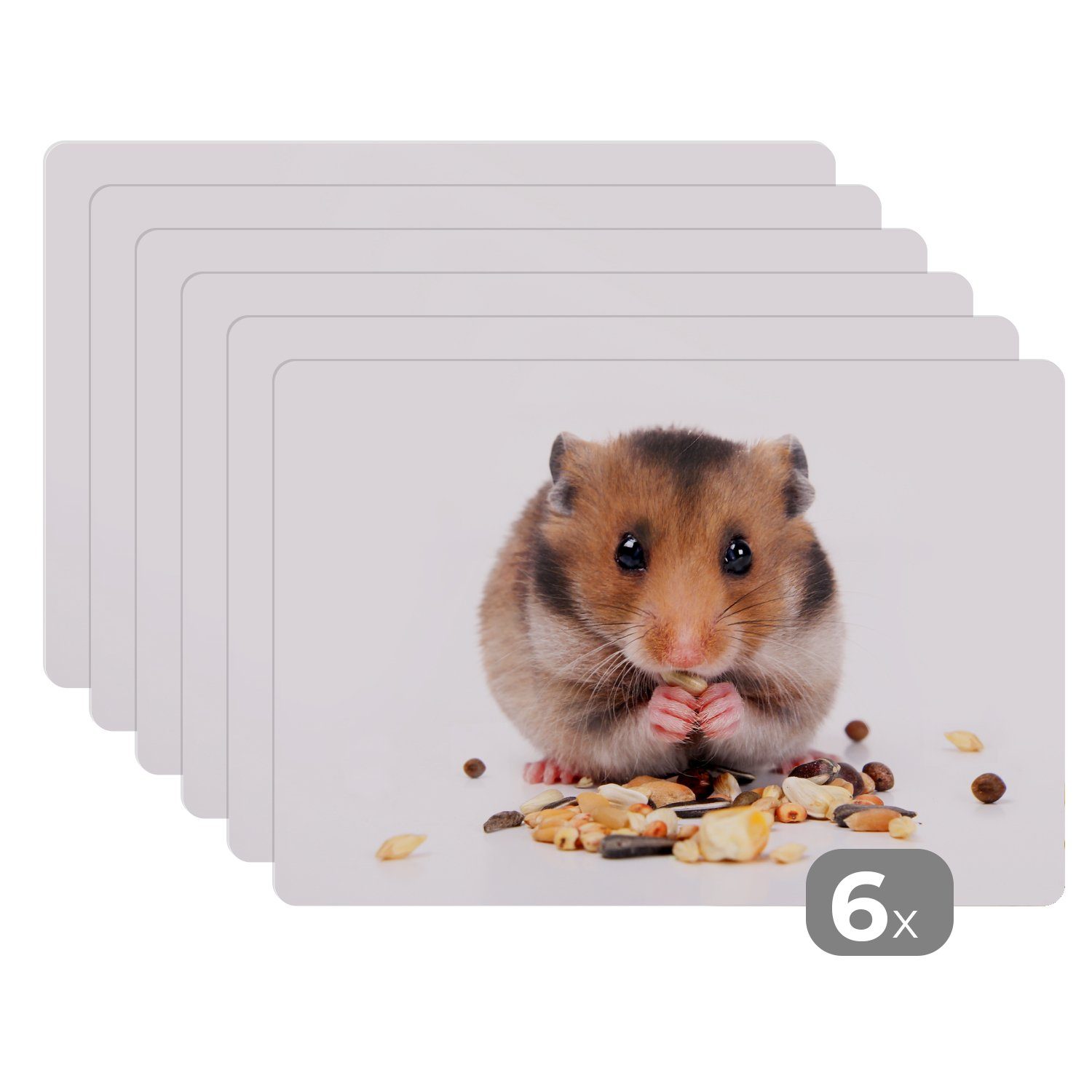 Platzset, Hamster frisst Samen, MuchoWow, (6-St), Platzset, Platzdecken, Platzmatte, Tischmatten, Schmutzabweisend