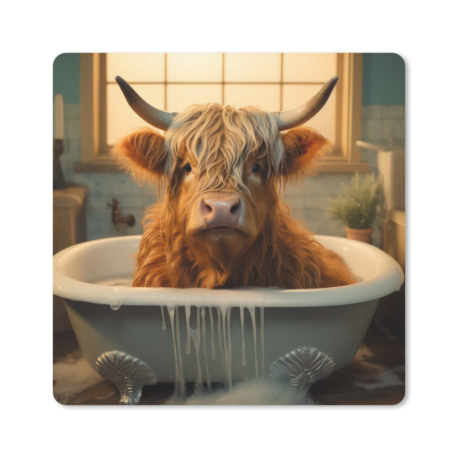 MuchoWow Mauspad Scotch highlander - Bad - Badezimmer (1-St), Mousepad, Schreibtisch Zubehör, Deko, 20x20 cm