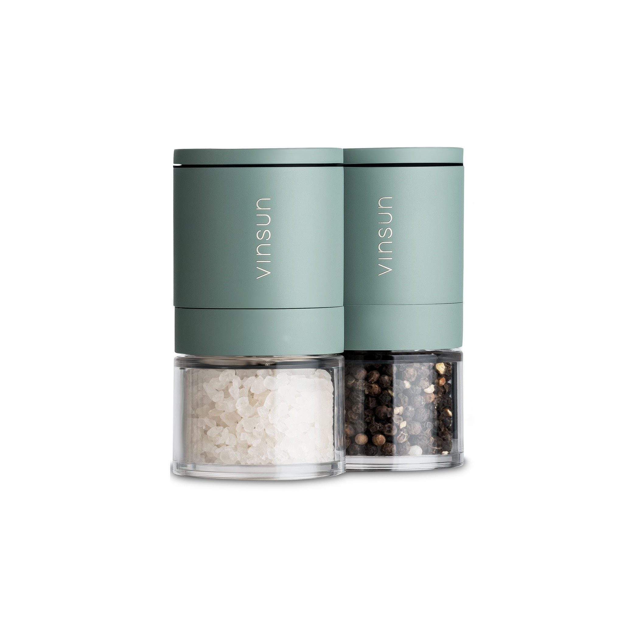 Vinsun Salz-/Pfeffermühle Salz- und Pfeffermühle manuell 2er Set - Keramikmahlwerk, verstellbar, kleine Мельницы для специй 51x100mm, Mahlstärken verstellbar, Edelstahl