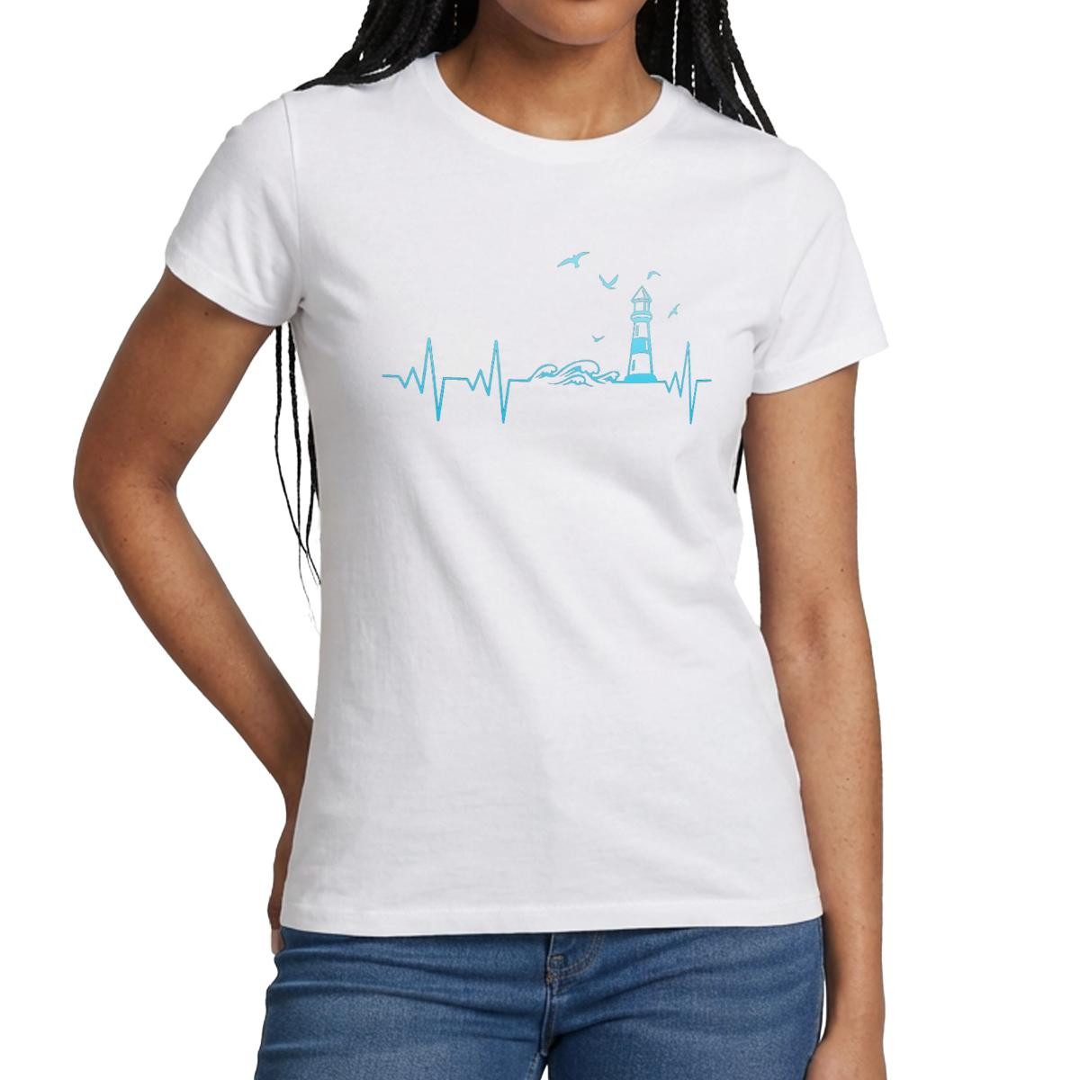 Spreadshirt T-Shirt Küste Meer Leuchtturm Herschlag EKG Moin Frauen T-Shirt (1-tlg) Slim Fit, fällt klein aus