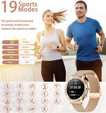 INNOFOVO Fur Damen mit Whatsapp Funktion Fitnessuhr Tracker Sport Smartwatch (1.32 Zoll), =mit SpO2 Herzfrequenz Blutdruckmessung Schlafmonitor Wasserdicht