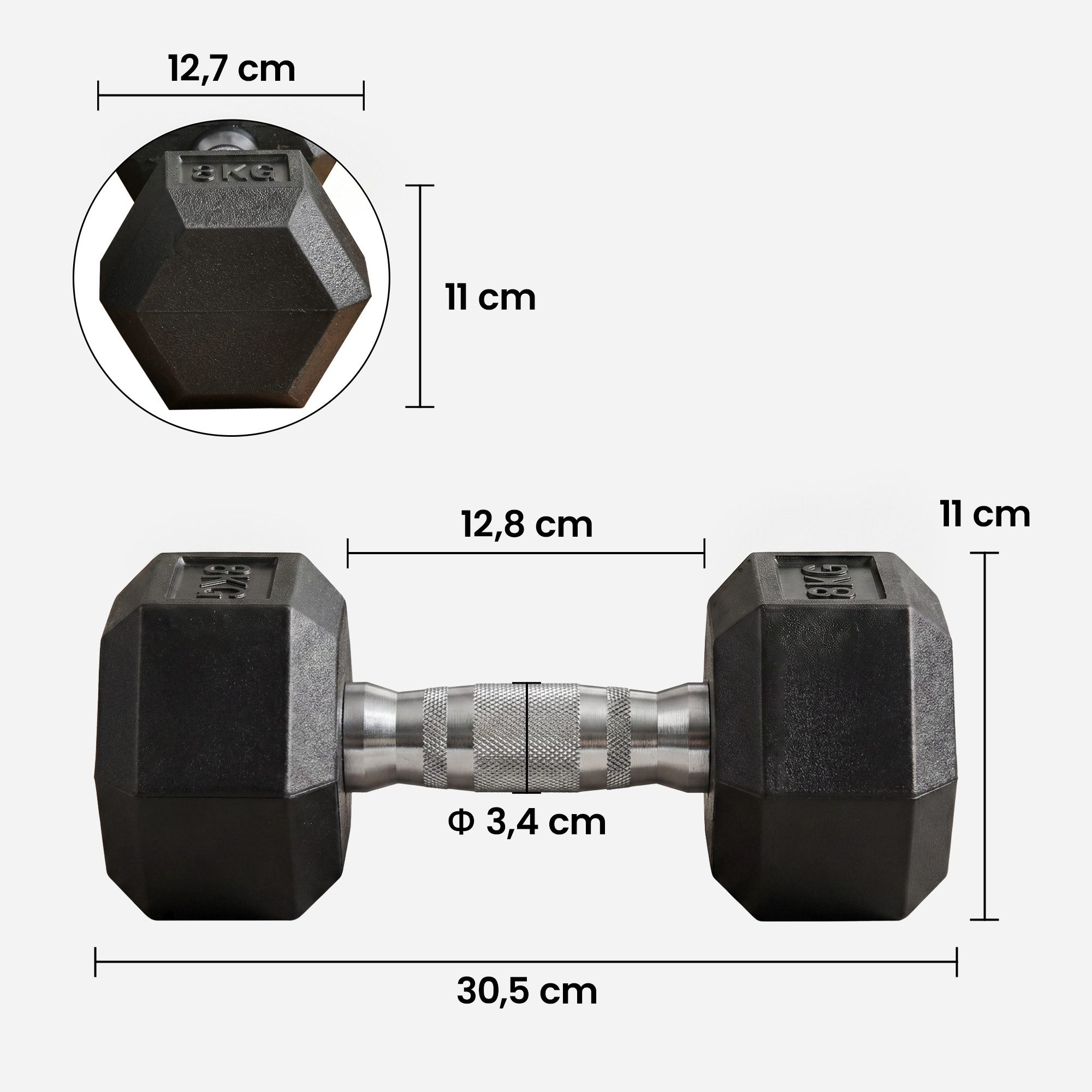 HOMCOM Hantel-Set Hexagon Hanteln, 2er Set Hanteln mit gerändeltem Griff, 2 x 8 kg, (Kurzhantel aus Gusseisen, Kurzhanteln für Männer und Fraue), für Zuhause, Fitnessstudio, Krafttraining