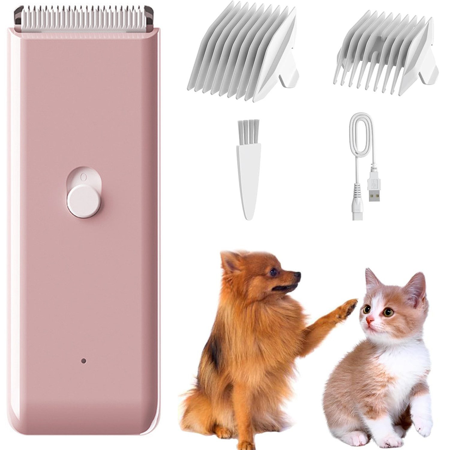 TUWENA Hundeschermaschine Tierhaarschneidemaschine, Hundeschermaschine, Haustier-Rasierer, Keramikklinge, 2 Führungskämme, 90 Min Laufzeit, waschbar, USB-Ladung