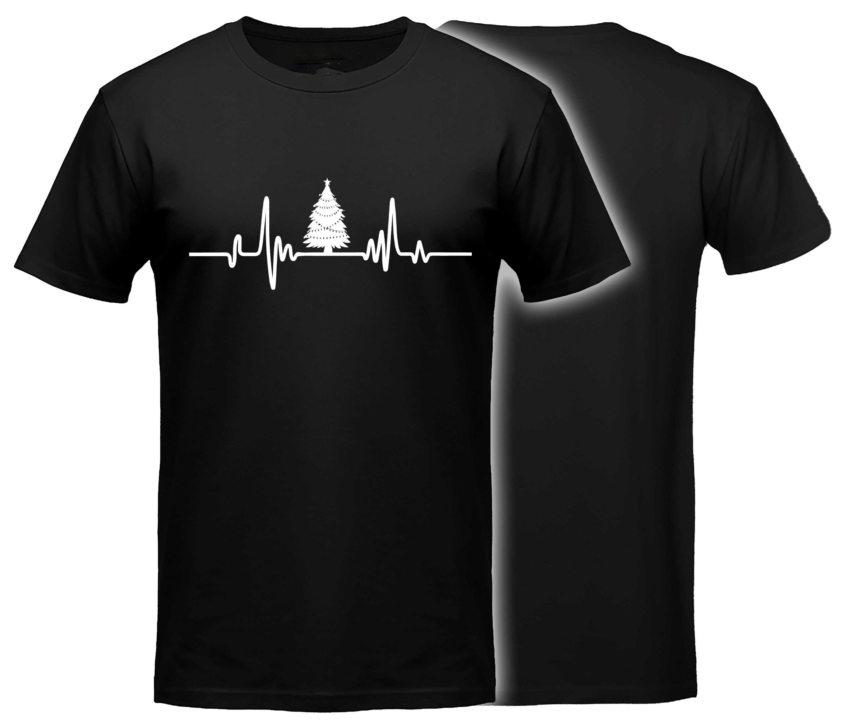 MyDesign24 T-Shirt Tannenbaum Herschlaglinie print Shirt EKG-Linie Weihnachts T-Shirt schwarz kurzarm Regular Fit i601