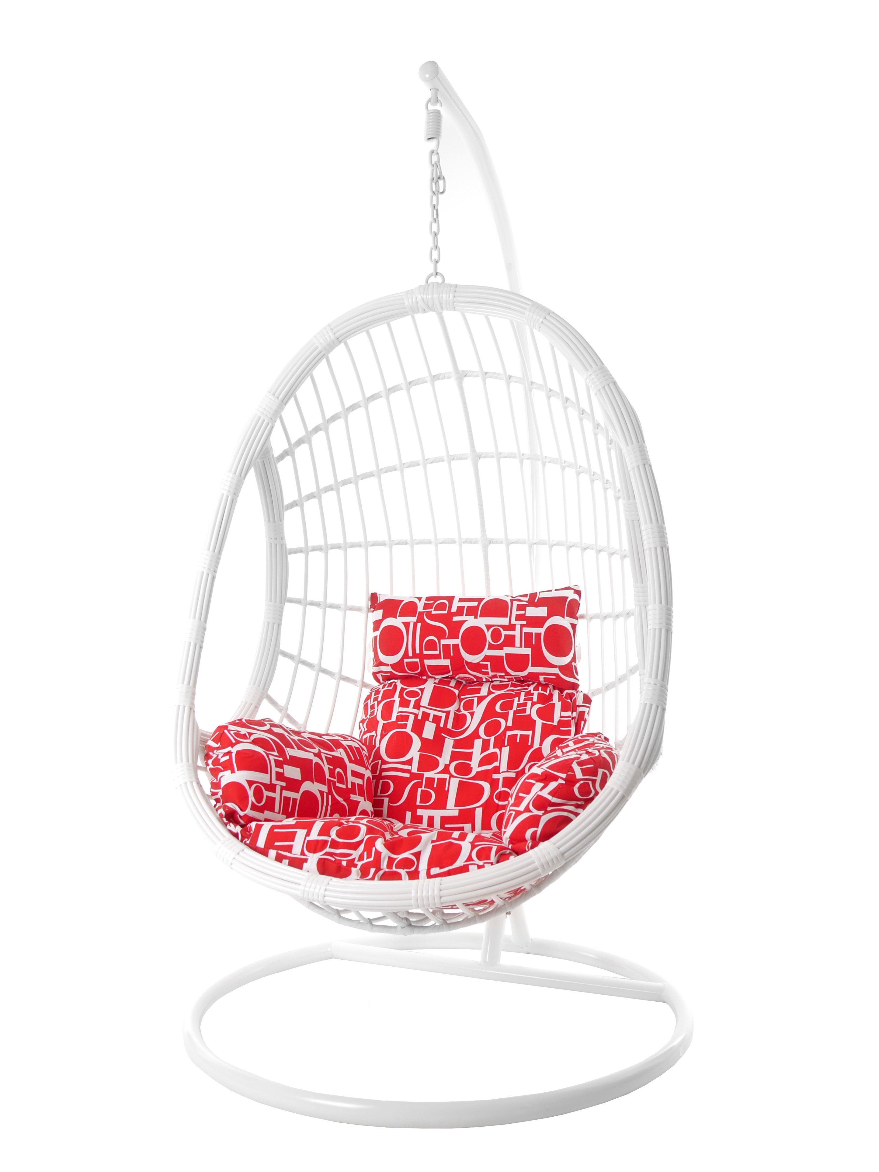 KIDEO Hängesessel Hängesessel (3100 letter) weiße buchstabenmuster red Nest-Kissen, moderne und mit Gestell Loungemöbel rot PALMANOVA, und Schwebesessel