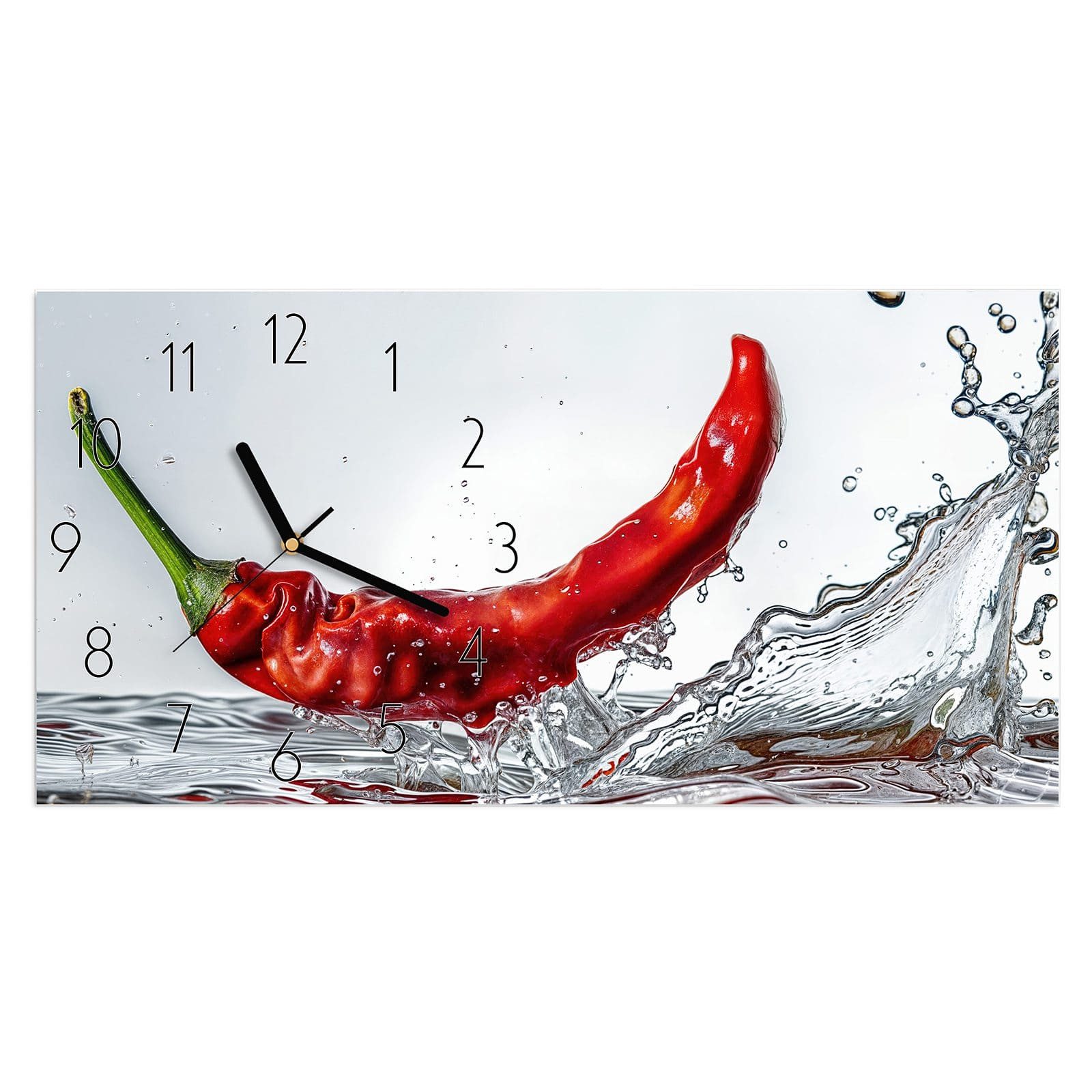 Wanduhr Glasuhr Wandkunst Größe 60 x 30 cm mit Motiv Chiliim Wasser