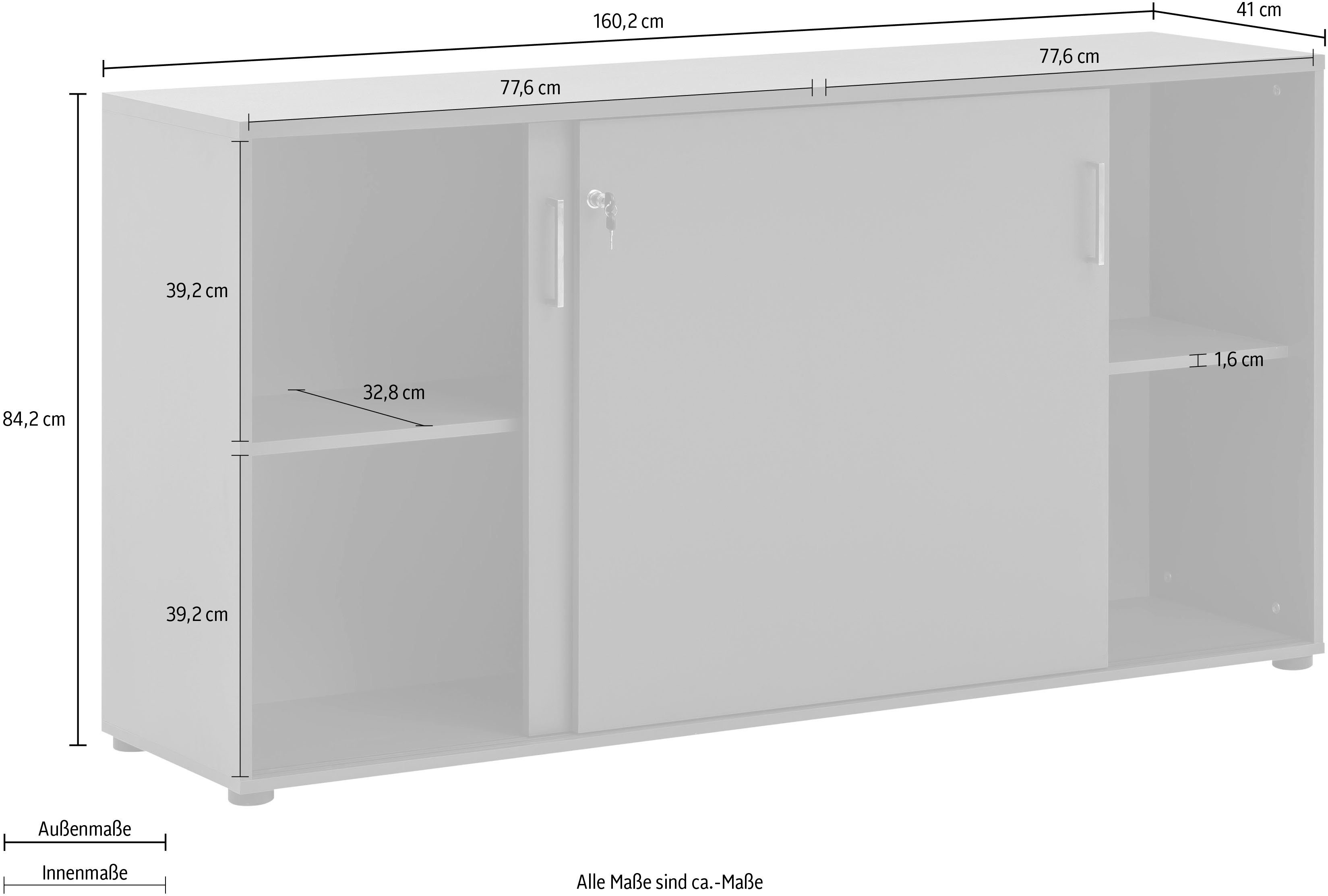 hell Germany Kommode, 1500 abschließbare T41 cm, B160,2 Aktenschrank in H84,2 x Made x Serie anthrazit/eichefb. Schildmeyer Maße