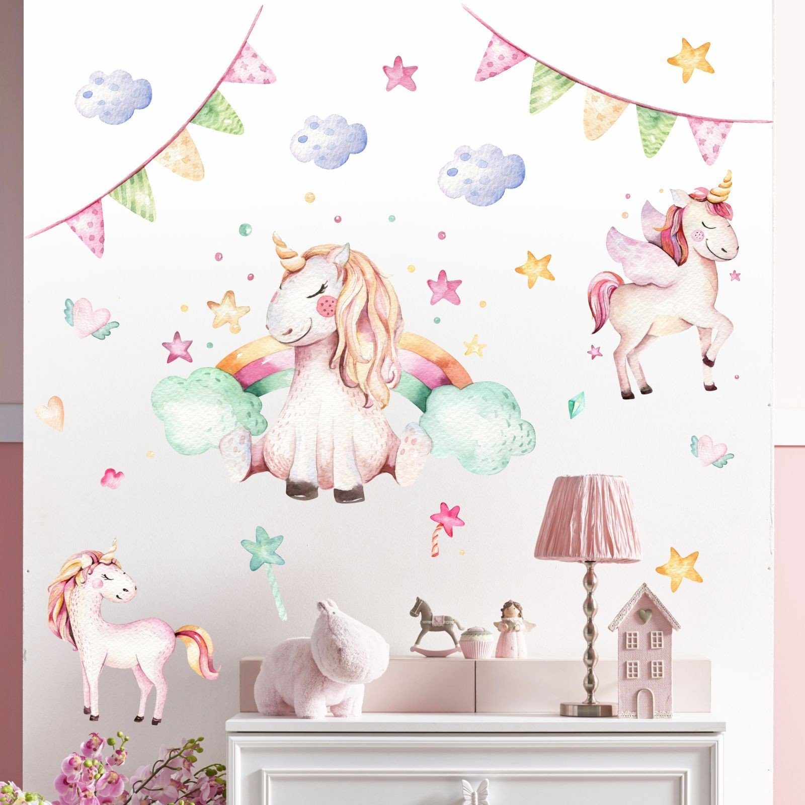 nikima Wandtattoo 074 Wandtattoo Einhorn pastell - 750 x 420 mm (PVC-Folie)