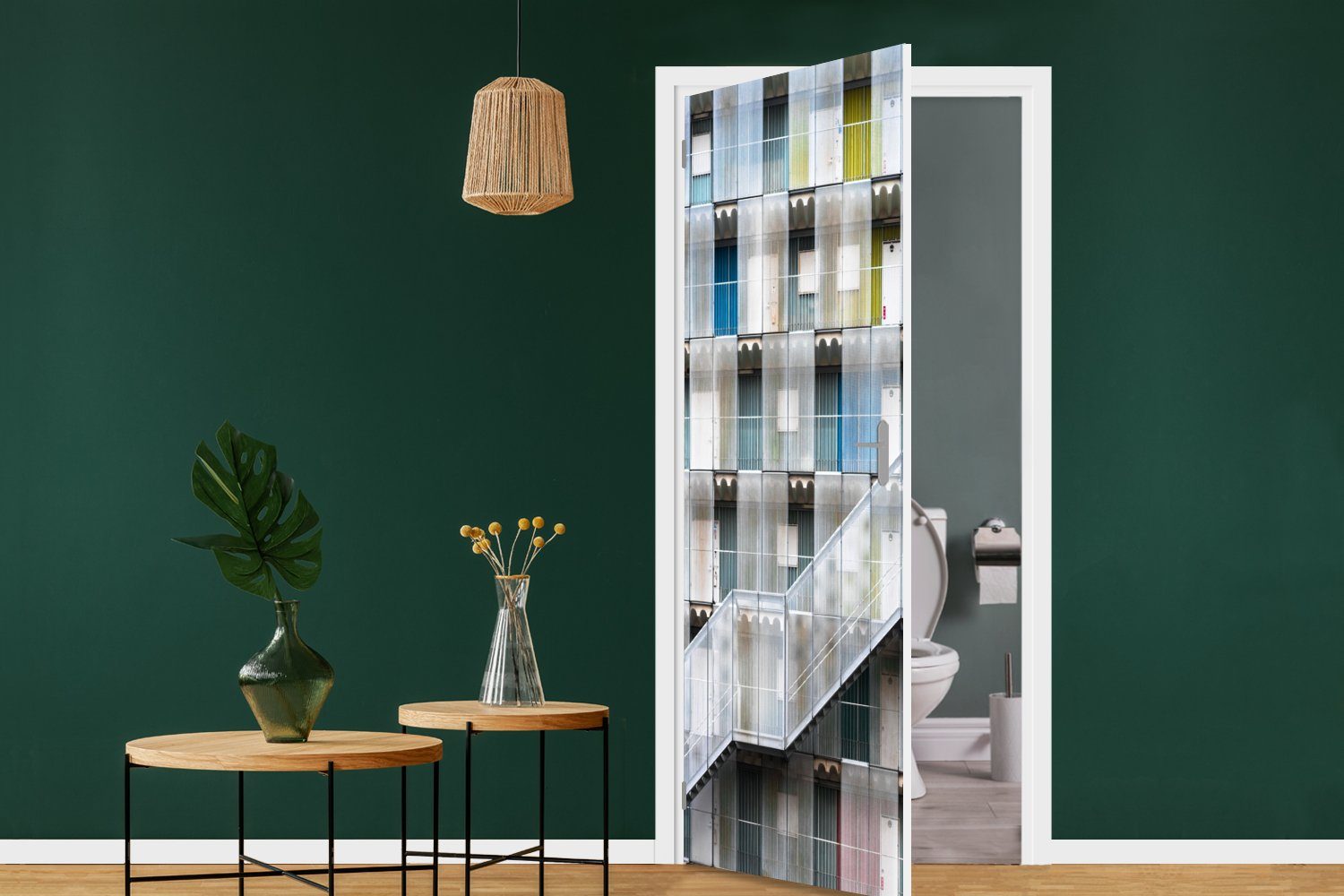 Treppen Wohnungen St), Fototapete - bedruckt, - - (1 Farbenfroh, Tür, Türtapete Türen Matt, MuchoWow cm Türaufkleber, 75x205 für